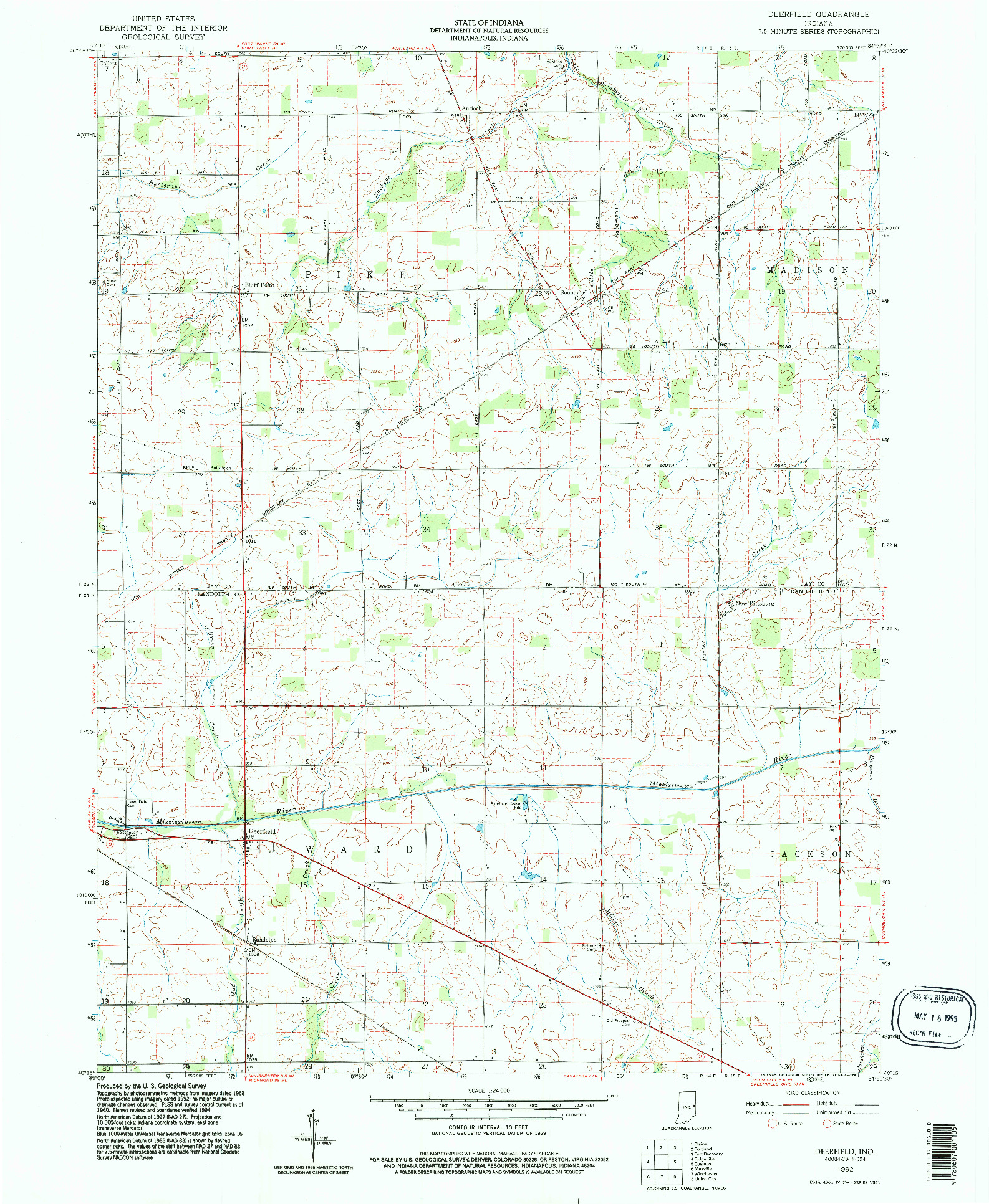 USGS 1:24000-SCALE QUADRANGLE FOR DEERFIELD, IN 1992