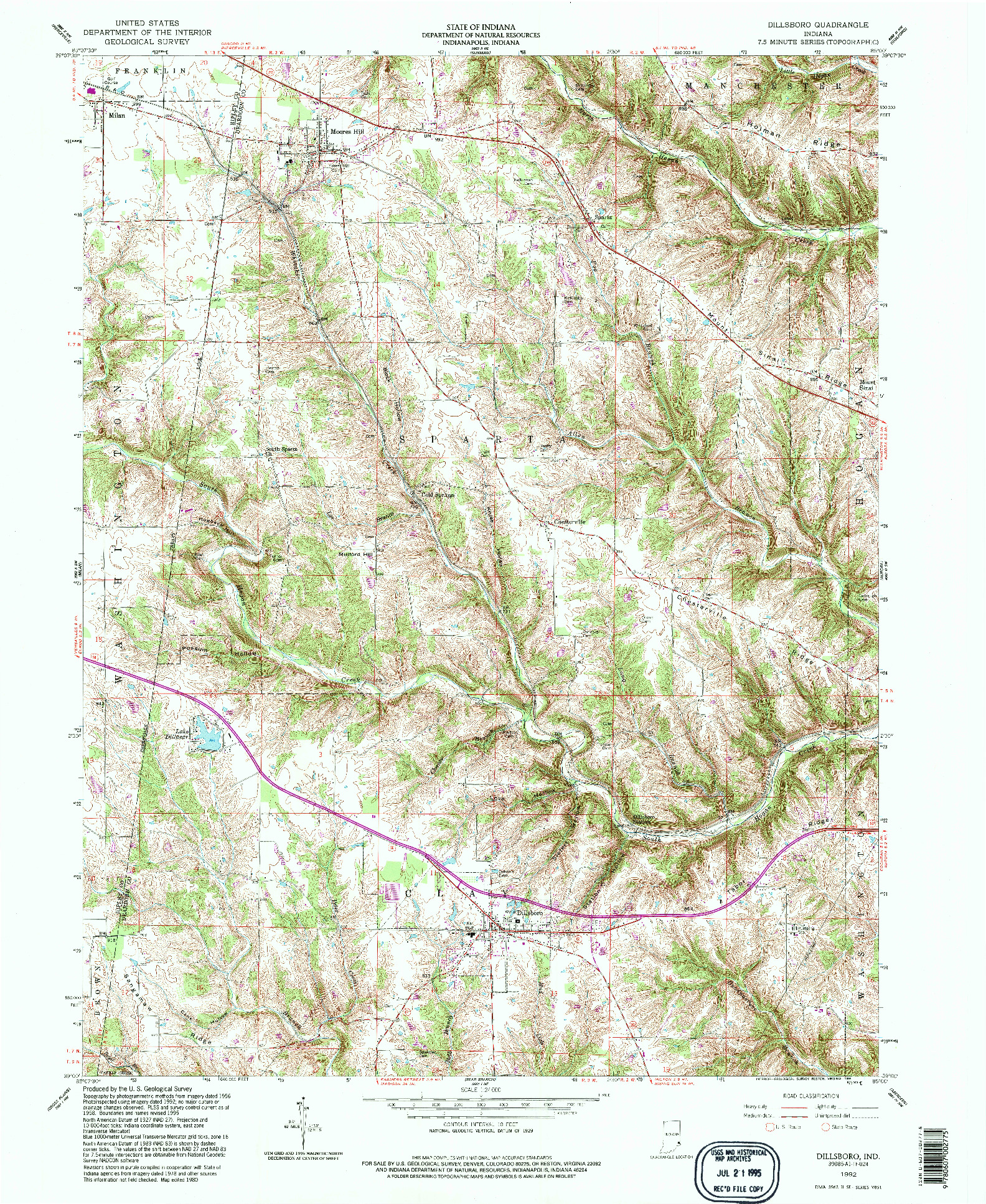 USGS 1:24000-SCALE QUADRANGLE FOR DILLSBORO, IN 1992