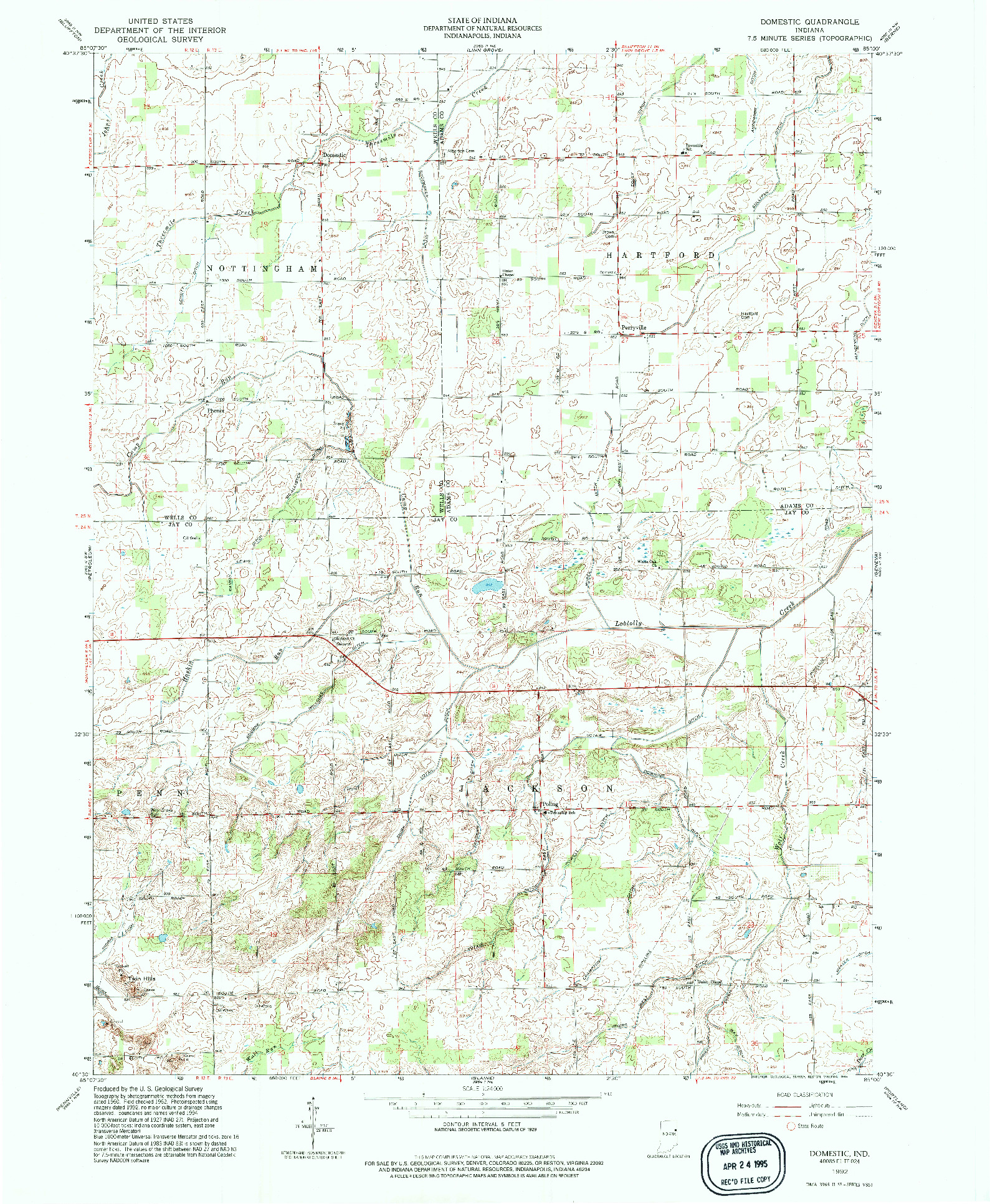 USGS 1:24000-SCALE QUADRANGLE FOR DOMESTIC, IN 1992