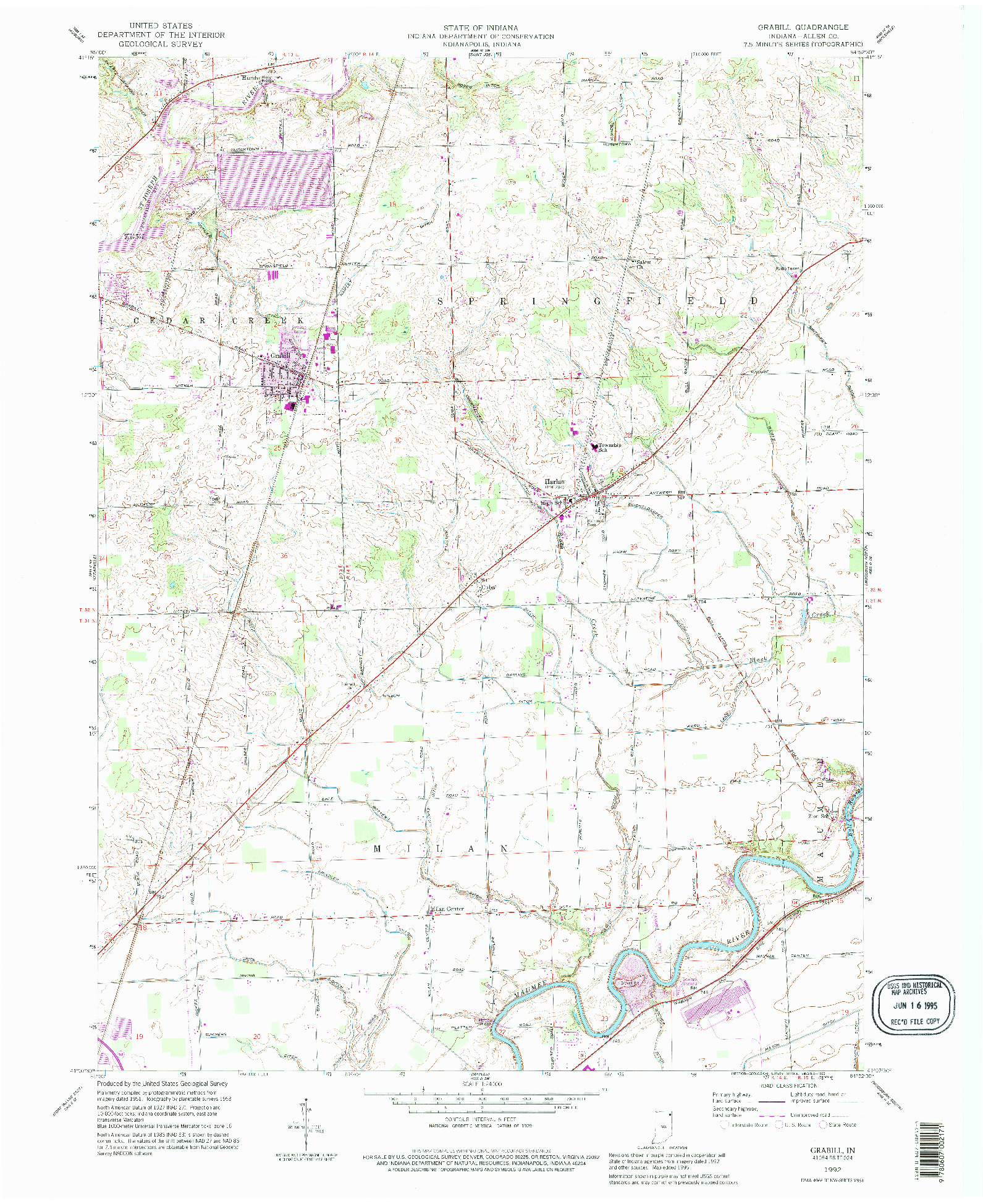 USGS 1:24000-SCALE QUADRANGLE FOR GRABILL, IN 1992