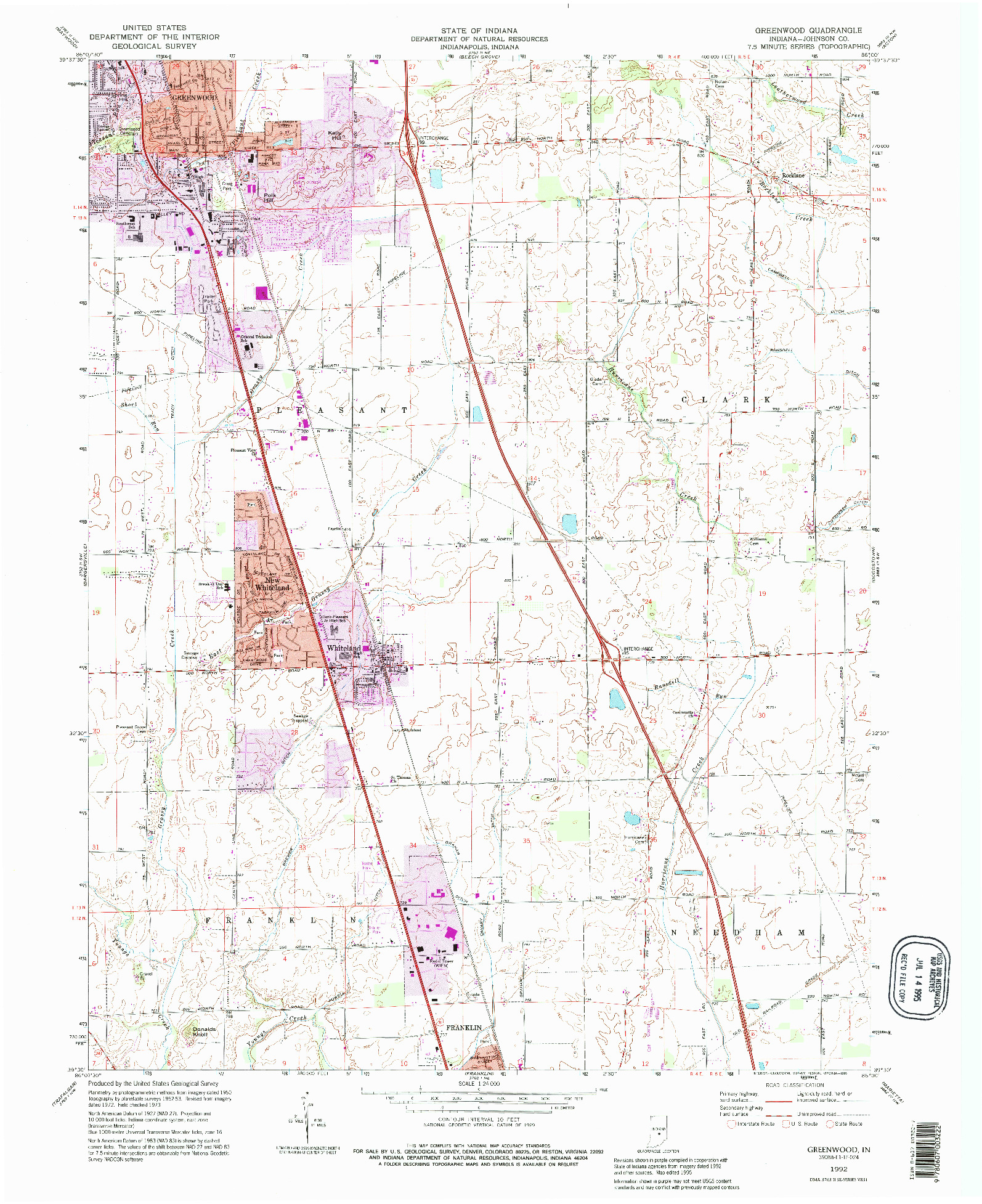 USGS 1:24000-SCALE QUADRANGLE FOR GREENWOOD, IN 1992