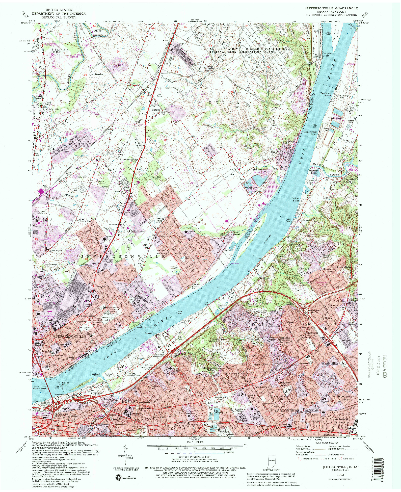 USGS 1:24000-SCALE QUADRANGLE FOR JEFFERSONVILLE, IN 1993