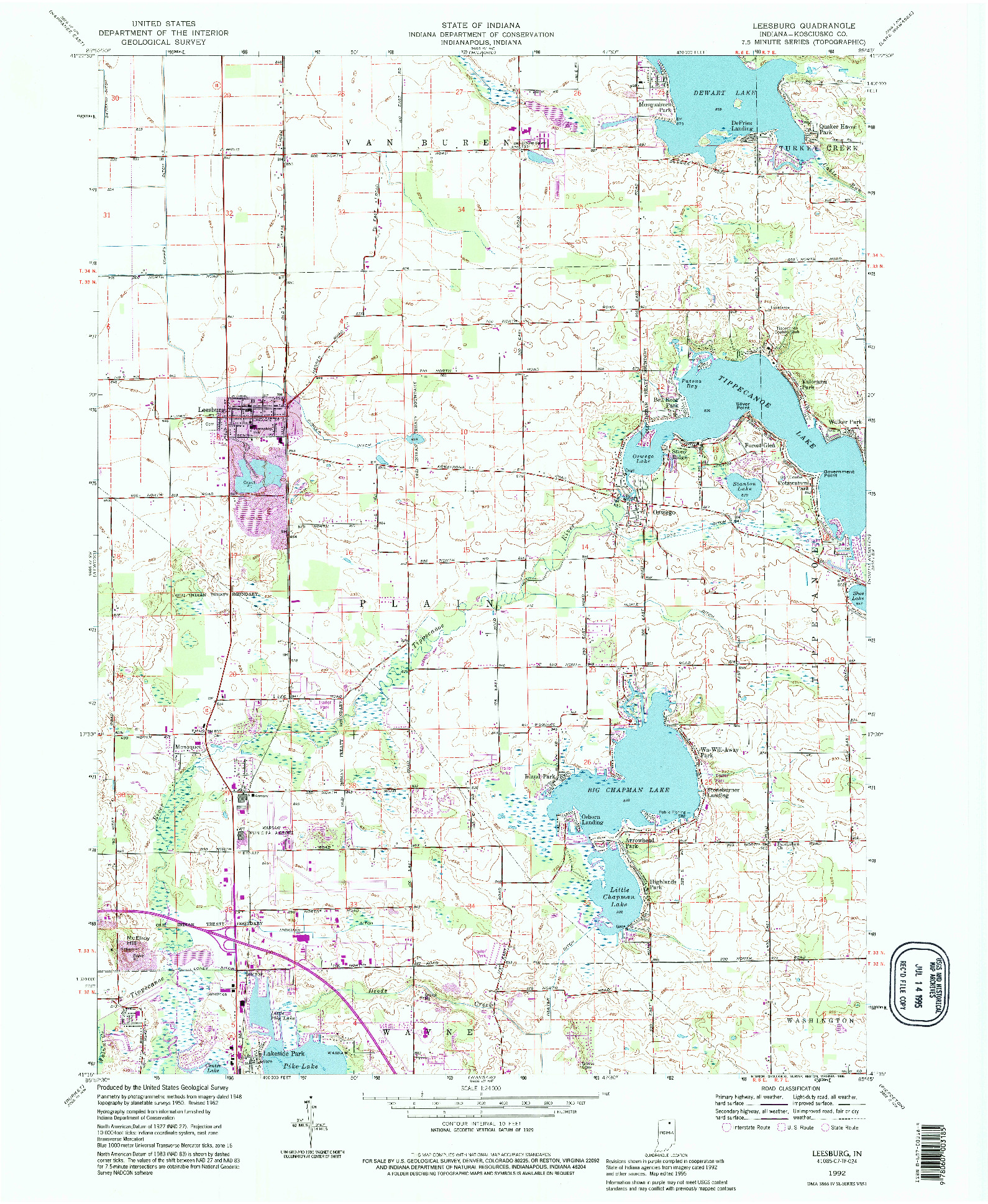 USGS 1:24000-SCALE QUADRANGLE FOR LEESBURG, IN 1992