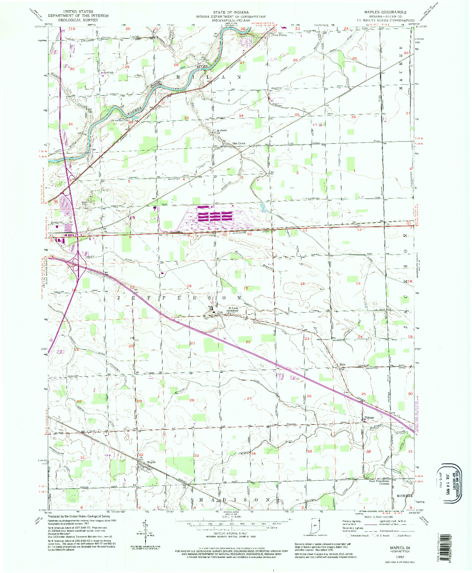 USGS 1:24000-SCALE QUADRANGLE FOR MAPLES, IN 1992