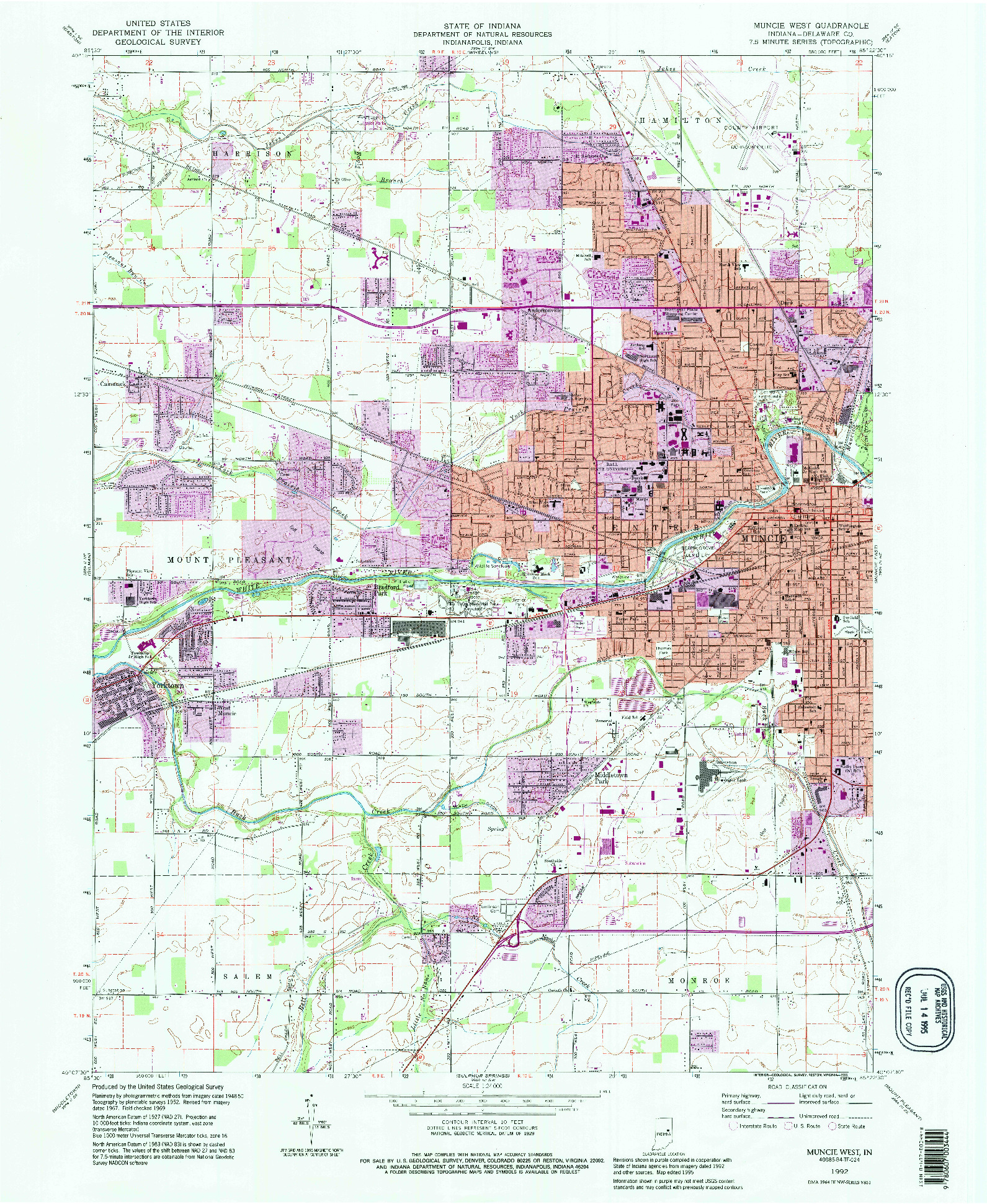 USGS 1:24000-SCALE QUADRANGLE FOR MUNCIE WEST, IN 1992