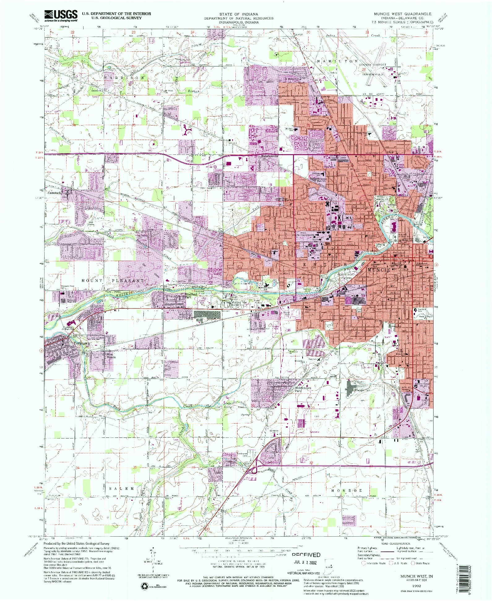 USGS 1:24000-SCALE QUADRANGLE FOR MUNCIE WEST, IN 1992