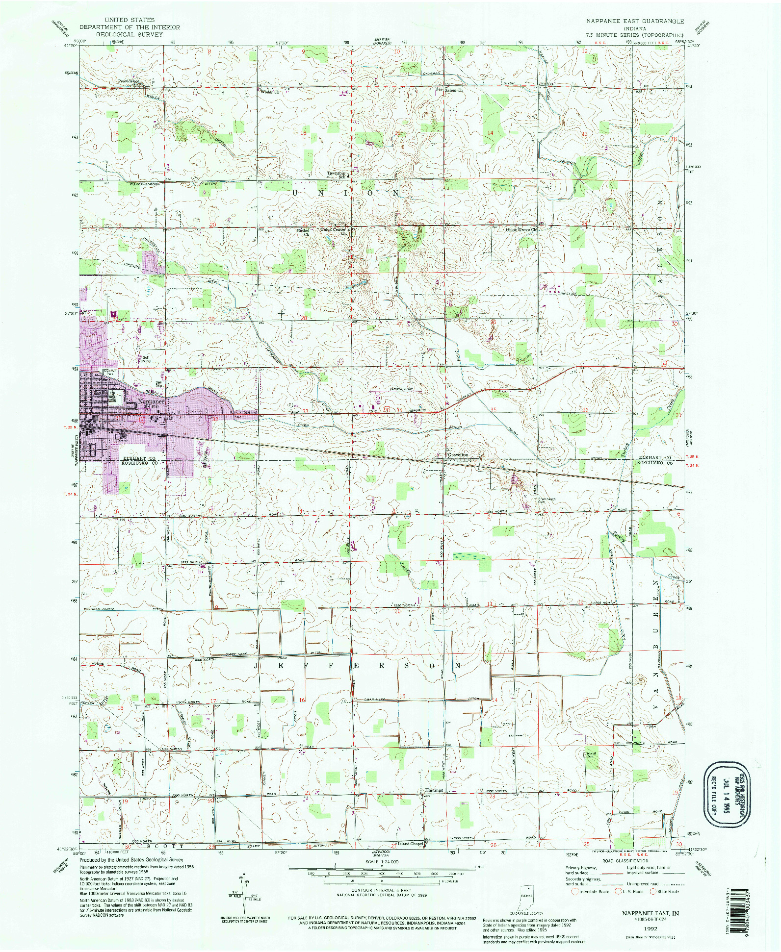 USGS 1:24000-SCALE QUADRANGLE FOR NAPPANEE EAST, IN 1992