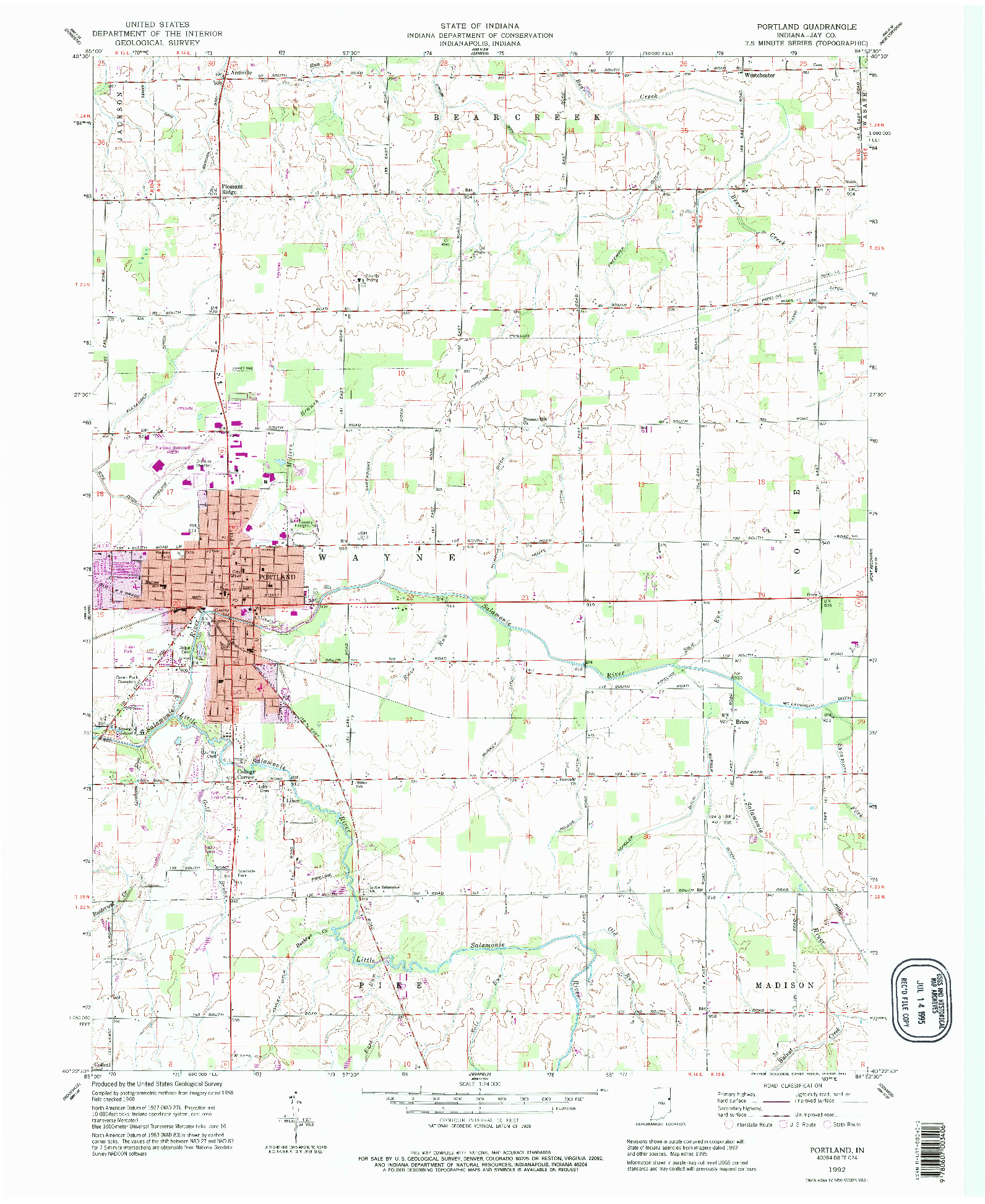 USGS 1:24000-SCALE QUADRANGLE FOR PORTLAND, IN 1992