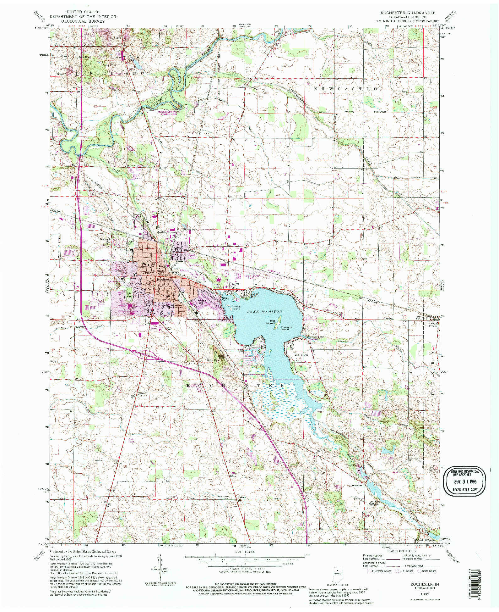 USGS 1:24000-SCALE QUADRANGLE FOR ROCHESTER, IN 1992