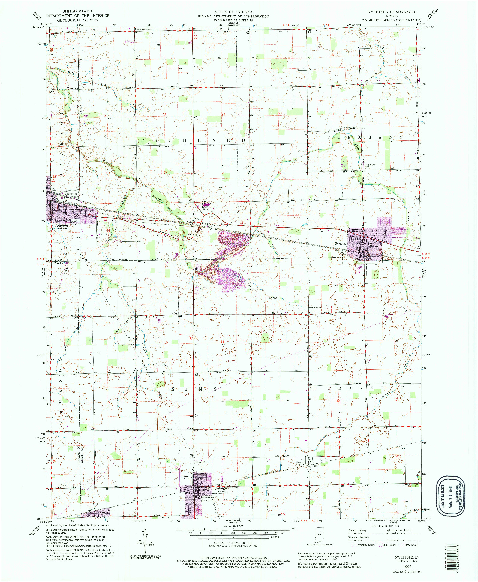 USGS 1:24000-SCALE QUADRANGLE FOR SWEETSER, IN 1992