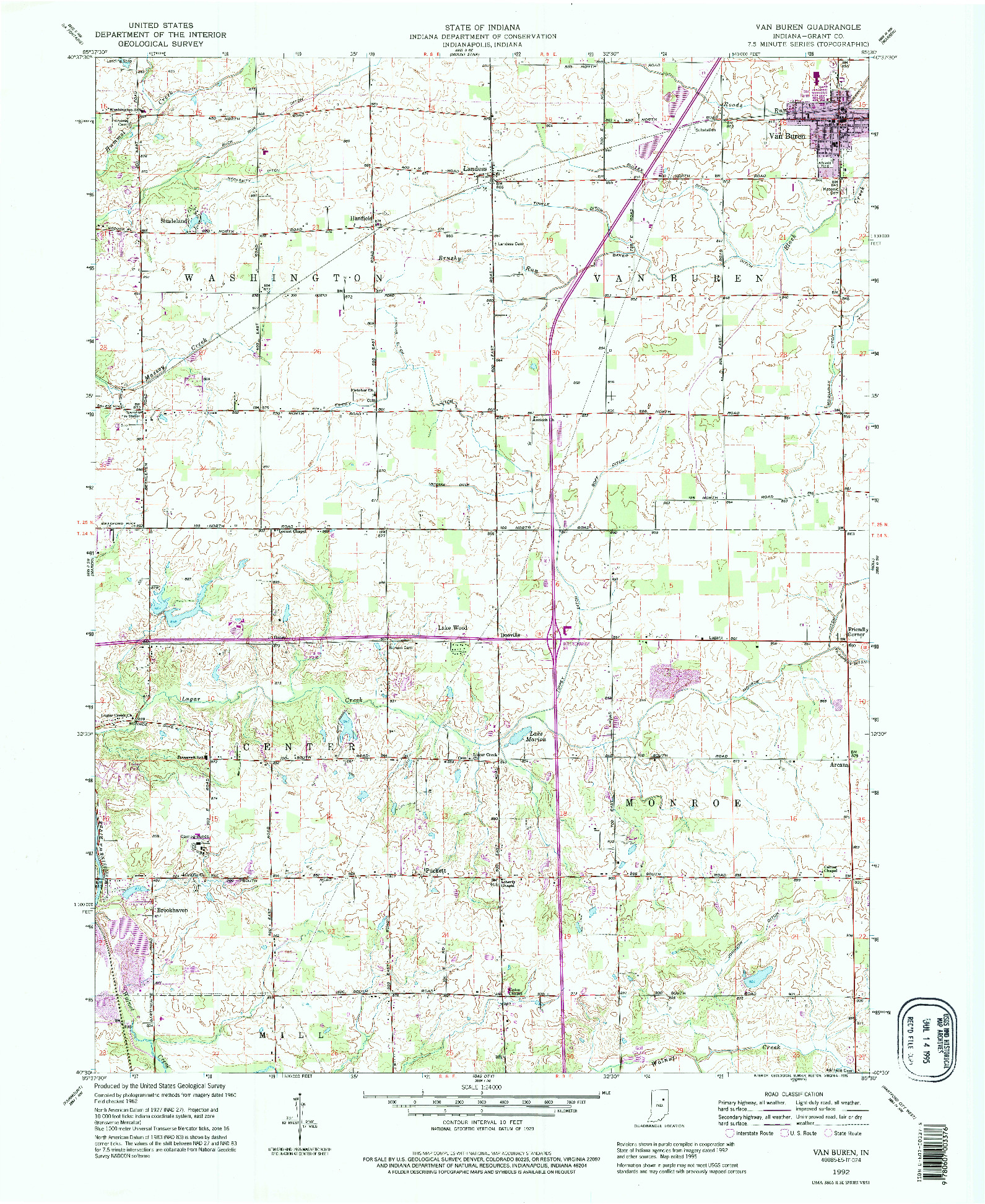 USGS 1:24000-SCALE QUADRANGLE FOR VAN BUREN, IN 1992