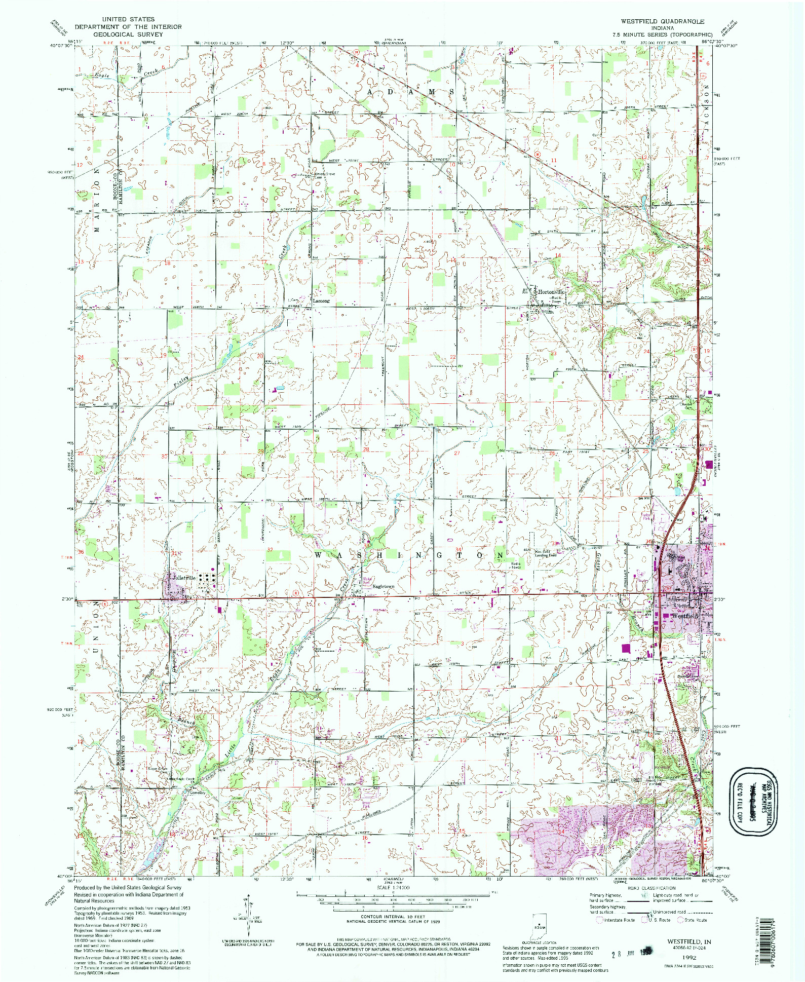 USGS 1:24000-SCALE QUADRANGLE FOR WESTFIELD, IN 1992