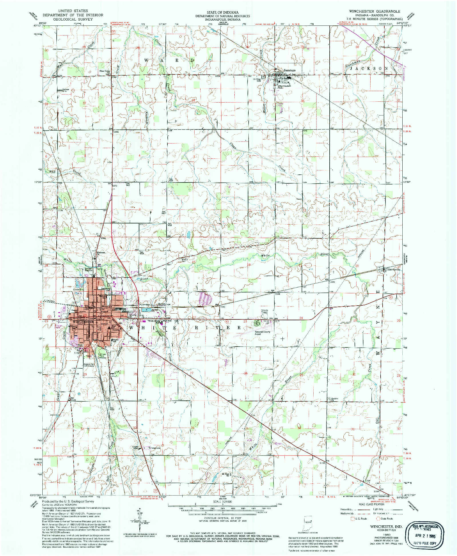 USGS 1:24000-SCALE QUADRANGLE FOR WINCHESTER, IN 1960