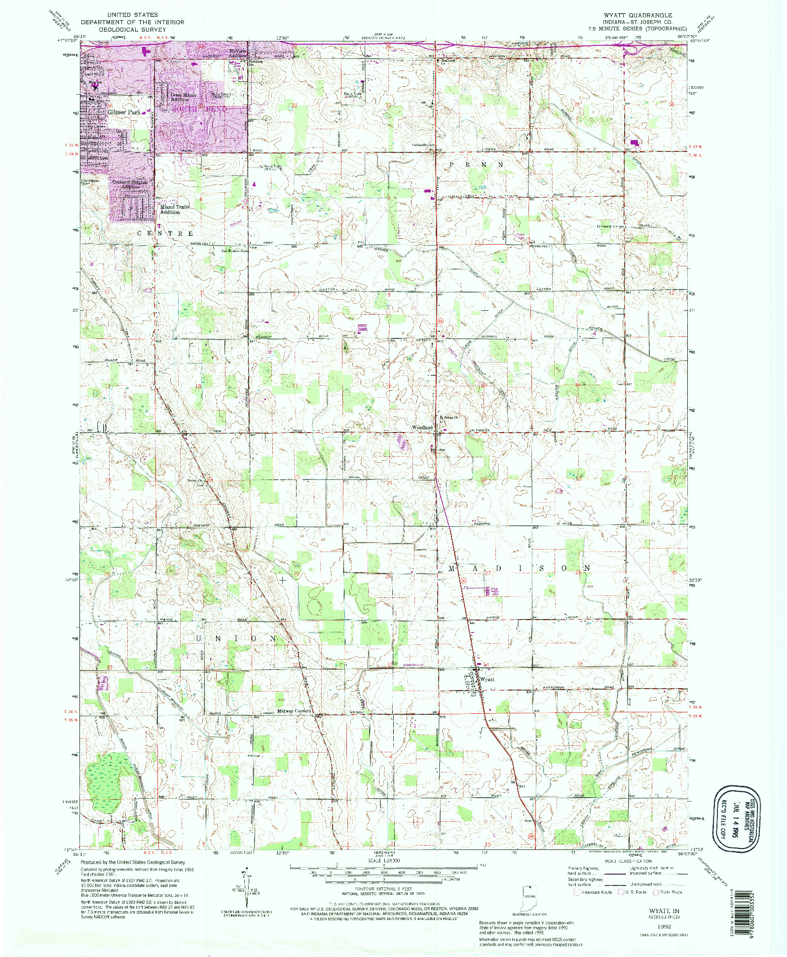 USGS 1:24000-SCALE QUADRANGLE FOR WYATT, IN 1992