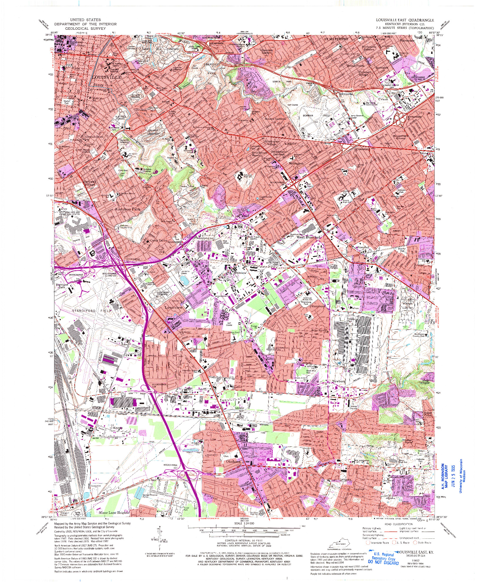 USGS 1:24000-SCALE QUADRANGLE FOR LOUISVILLE EAST, KY 1982