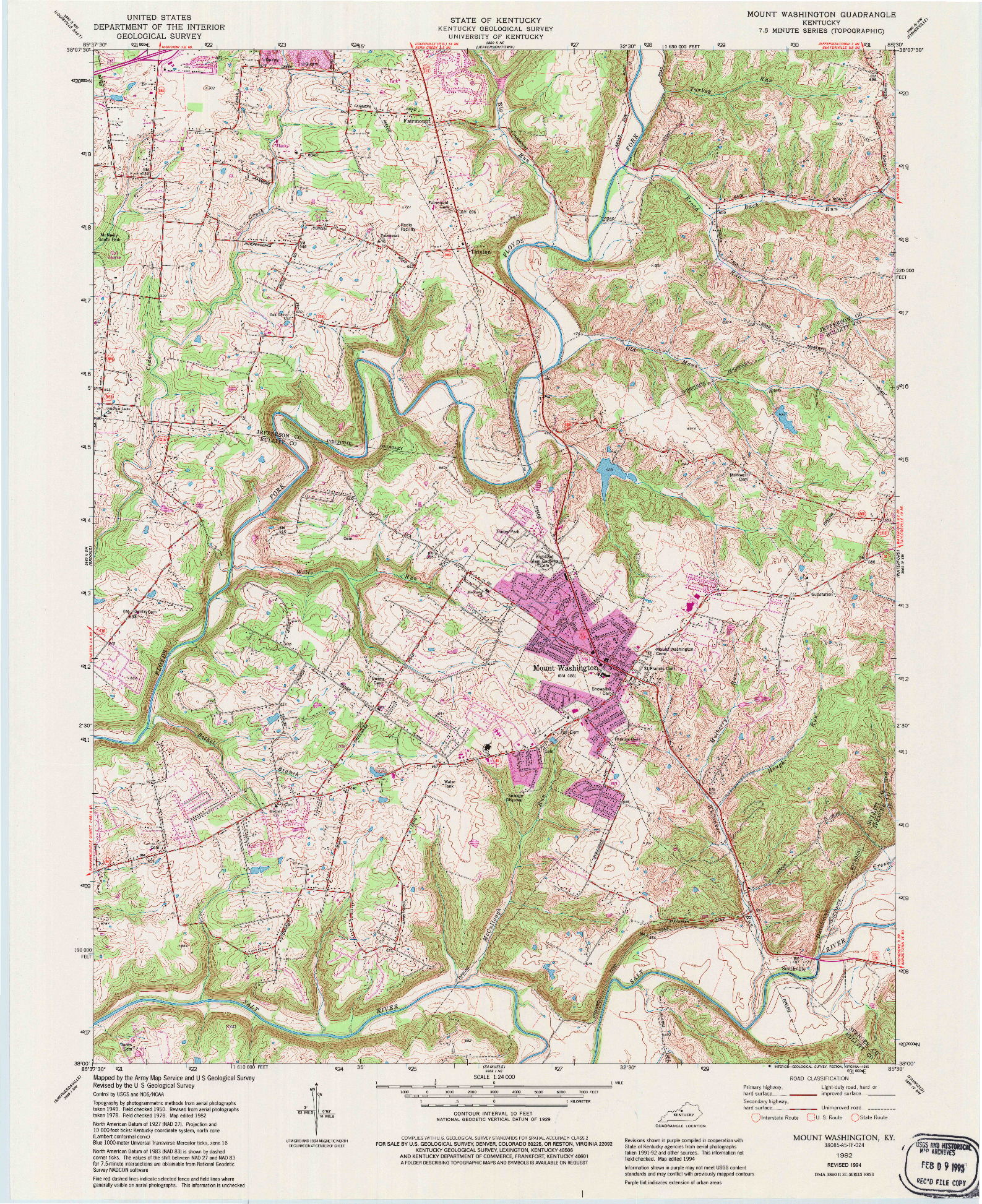 USGS 1:24000-SCALE QUADRANGLE FOR MOUNT WASHINGTON, KY 1982