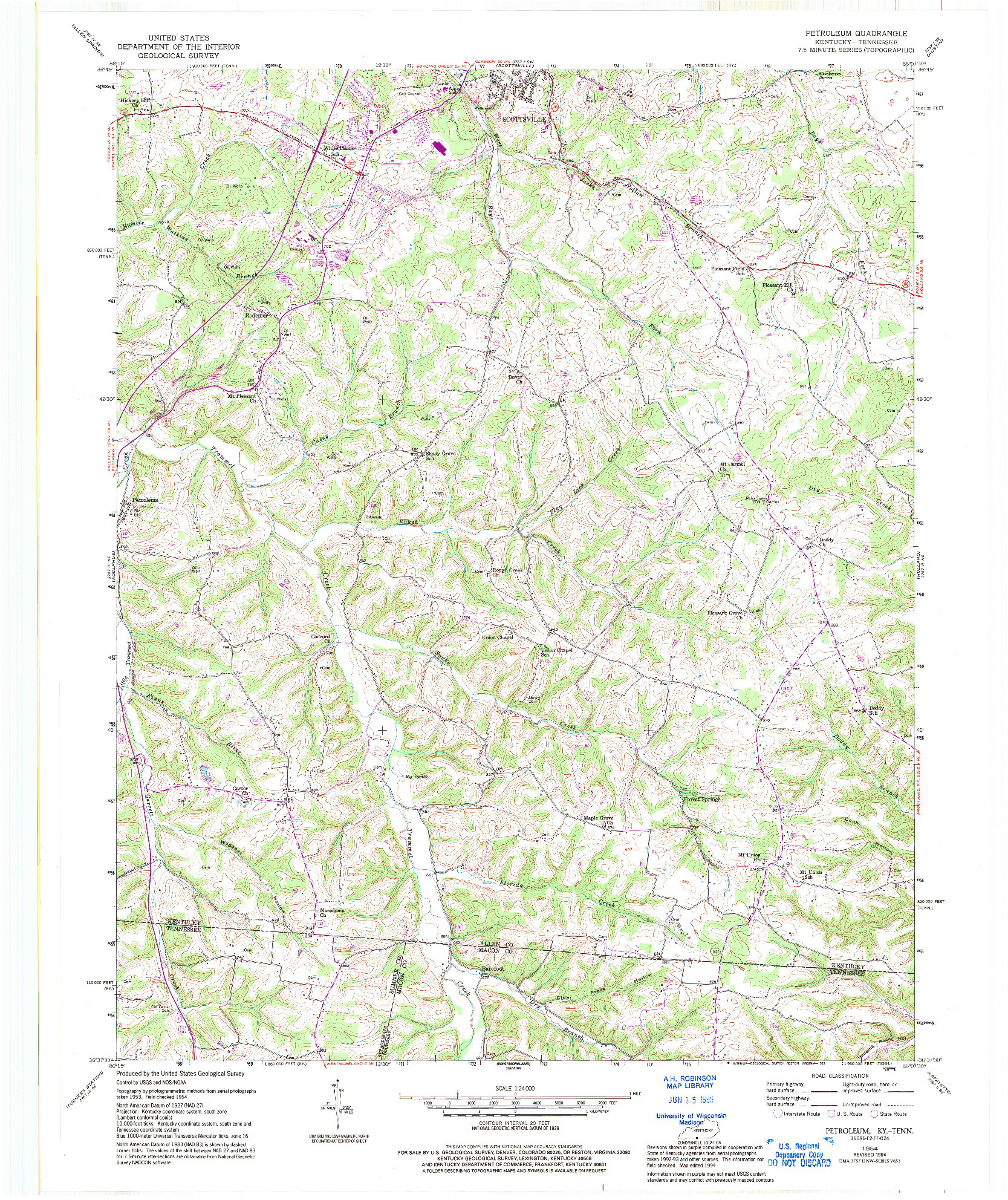 USGS 1:24000-SCALE QUADRANGLE FOR PETROLEUM, KY 1954