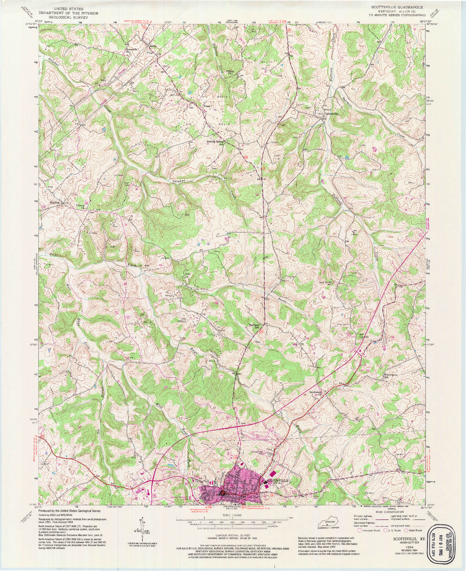 USGS 1:24000-SCALE QUADRANGLE FOR SCOTTSVILLE, KY 1954