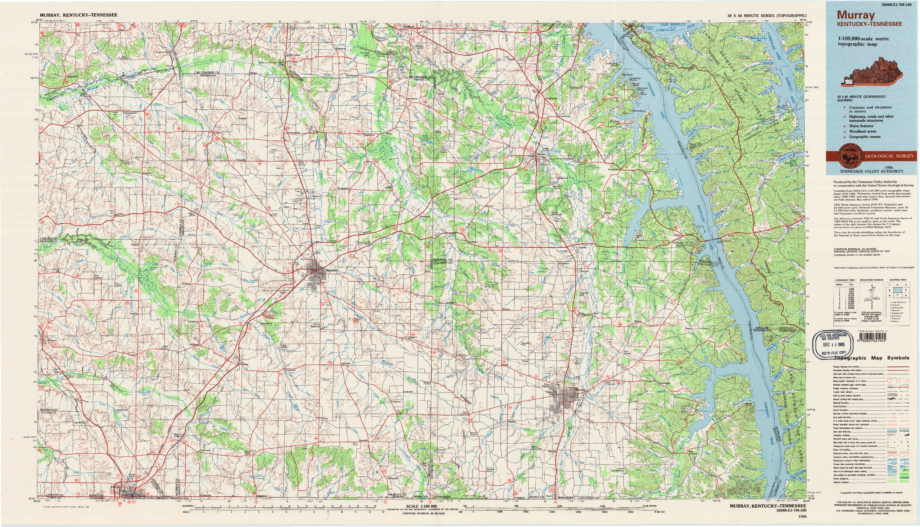 USGS 1:100000-SCALE QUADRANGLE FOR MURRAY, KY 1986