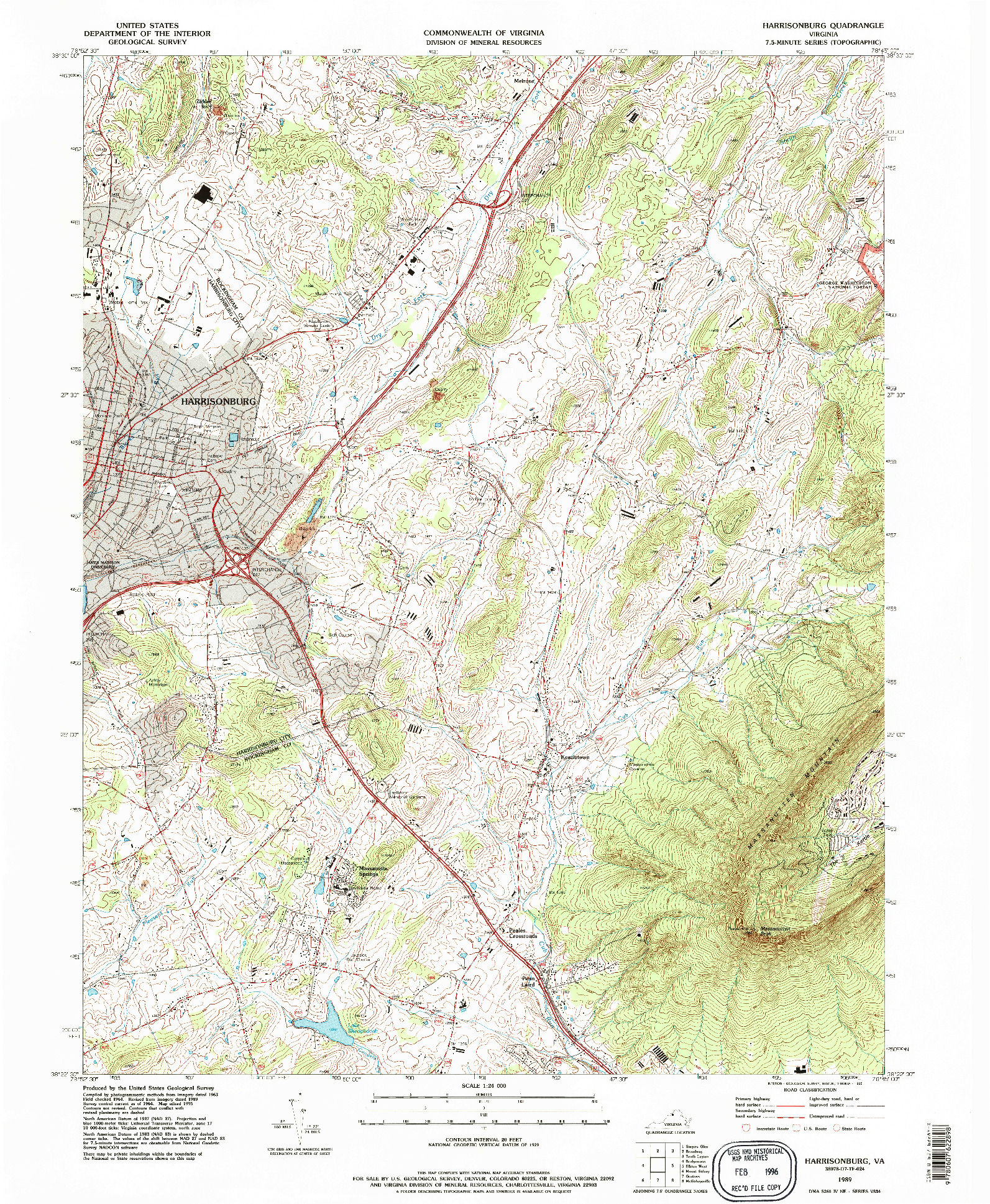 USGS 1:24000-SCALE QUADRANGLE FOR HARRISONBURG, VA 1989
