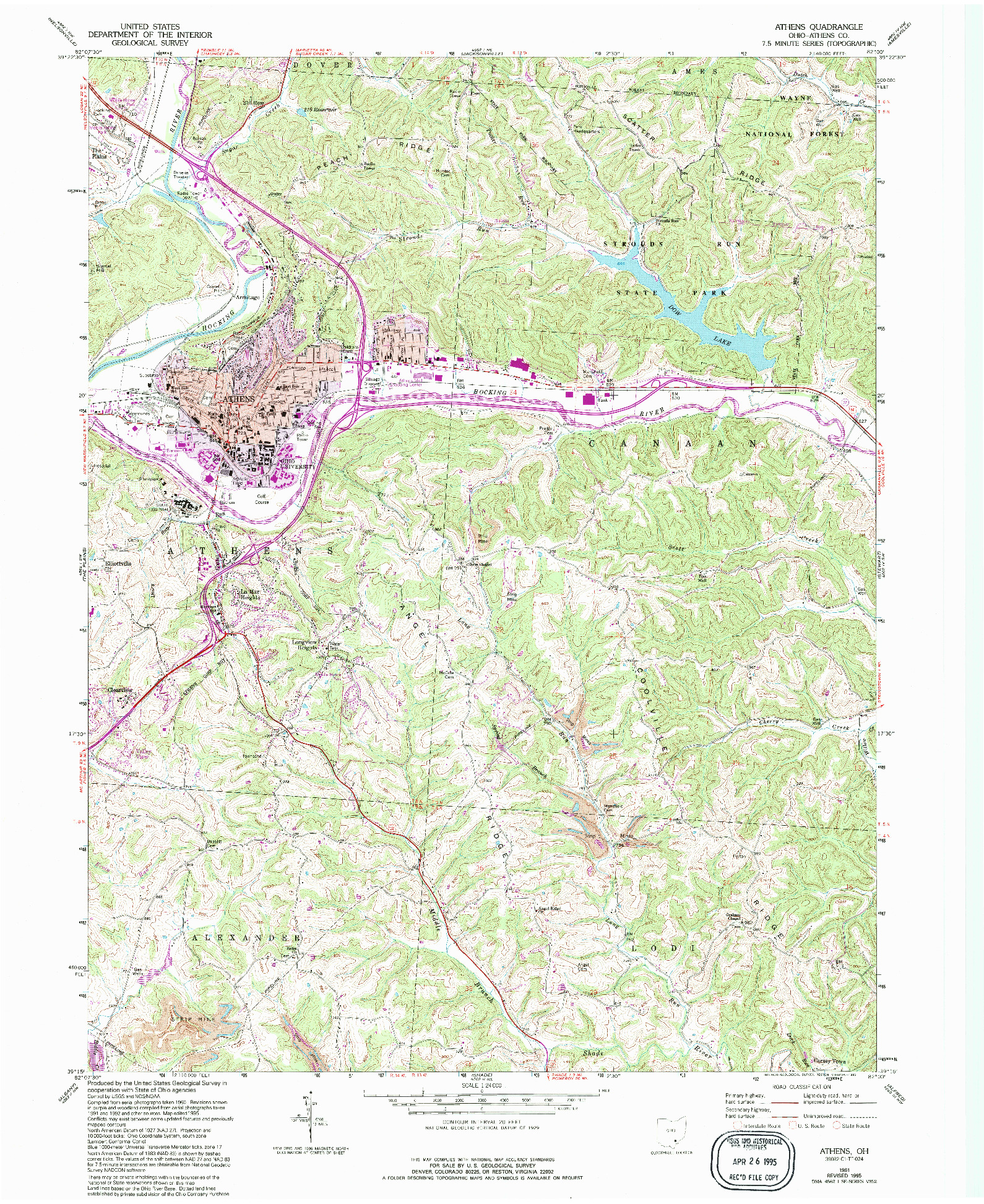 USGS 1:24000-SCALE QUADRANGLE FOR ATHENS, OH 1961