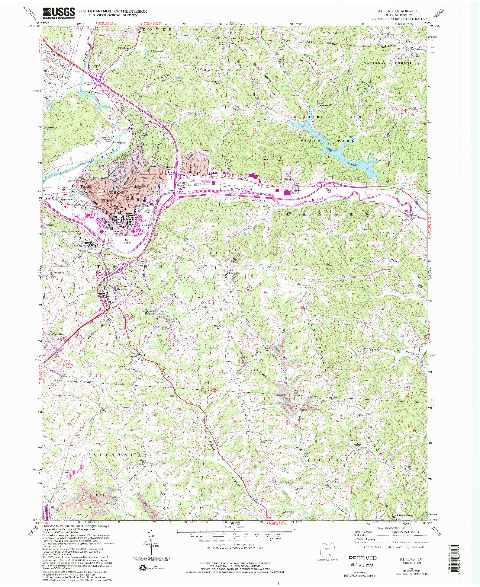 USGS 1:24000-SCALE QUADRANGLE FOR ATHENS, OH 1961