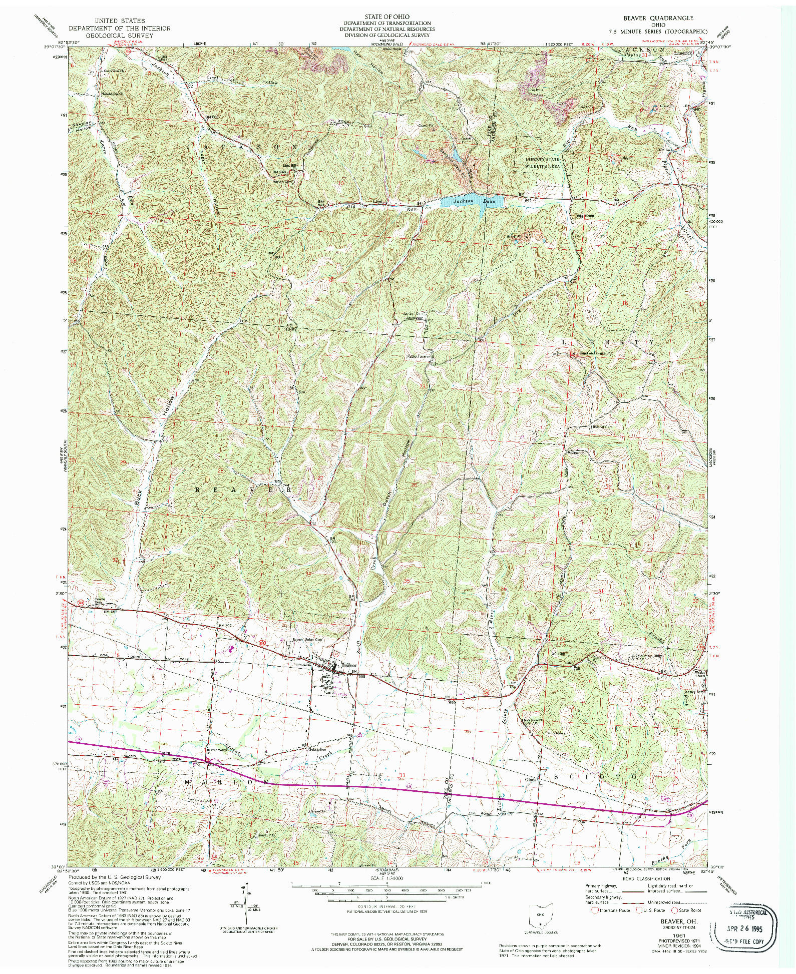 USGS 1:24000-SCALE QUADRANGLE FOR BEAVER, OH 1961
