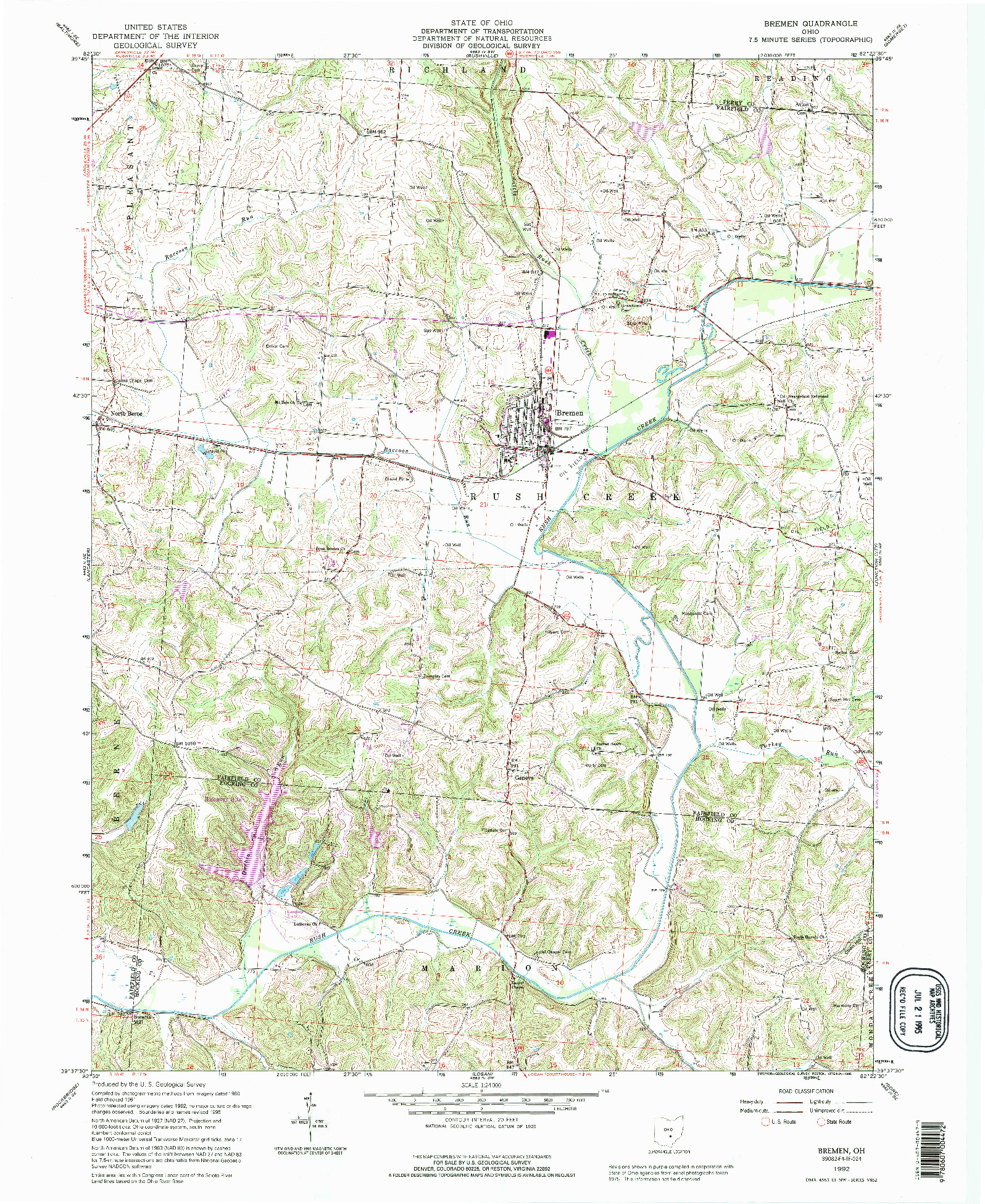 USGS 1:24000-SCALE QUADRANGLE FOR BREMEN, OH 1992