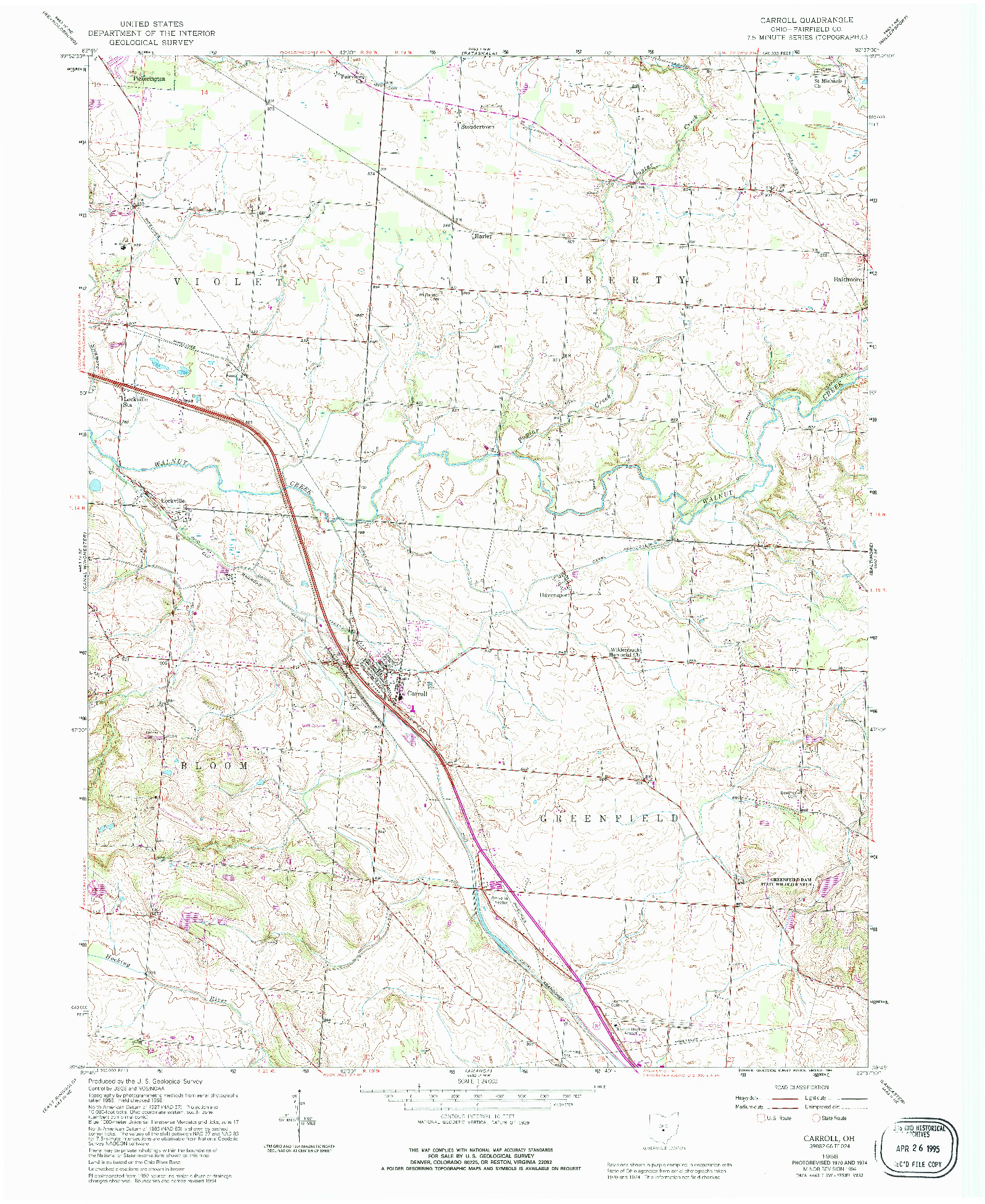 USGS 1:24000-SCALE QUADRANGLE FOR CARROLL, OH 1958