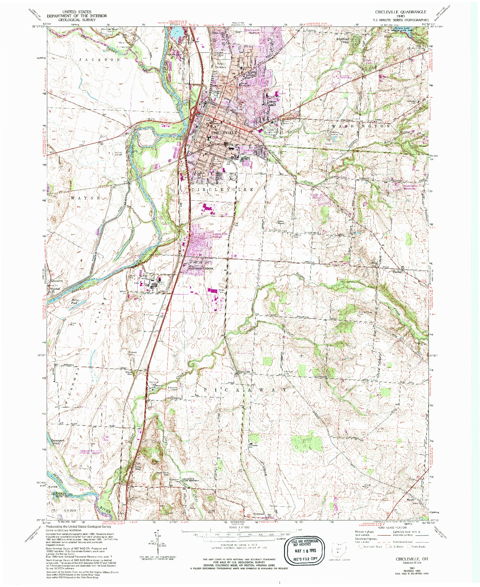 USGS 1:24000-SCALE QUADRANGLE FOR CIRCLEVILLE, OH 1961