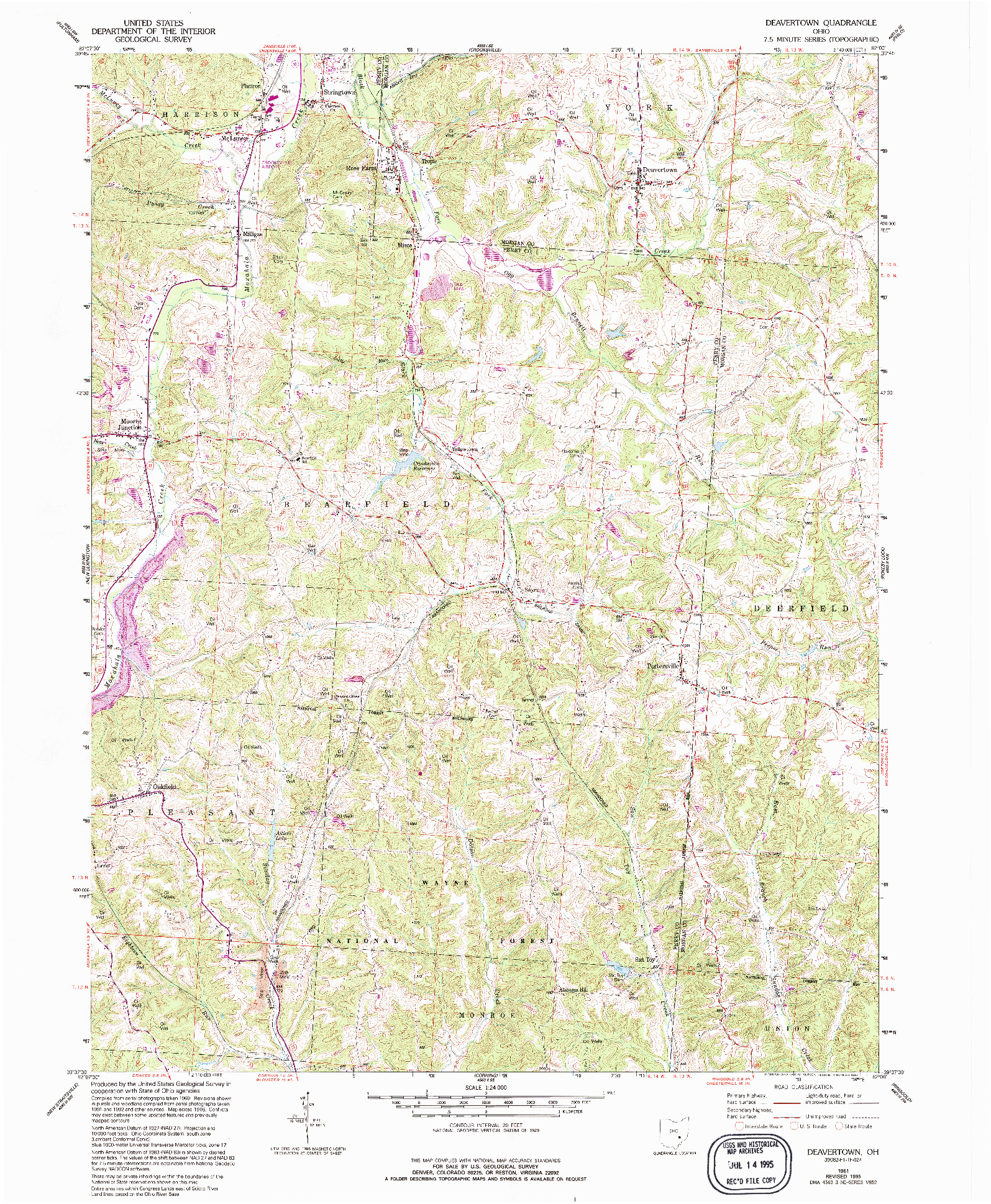 USGS 1:24000-SCALE QUADRANGLE FOR DEAVERTOWN, OH 1961