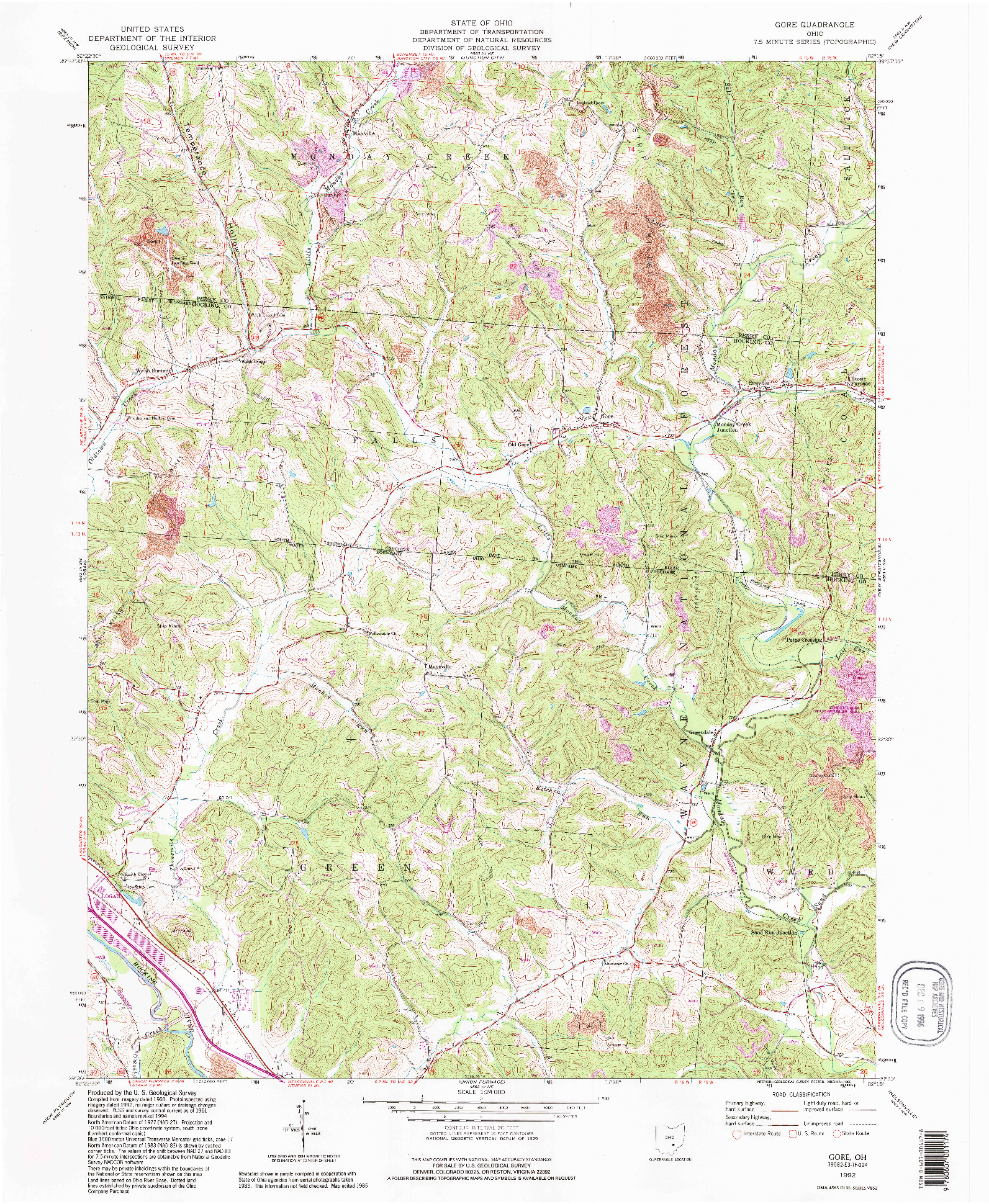 USGS 1:24000-SCALE QUADRANGLE FOR GORE, OH 1992