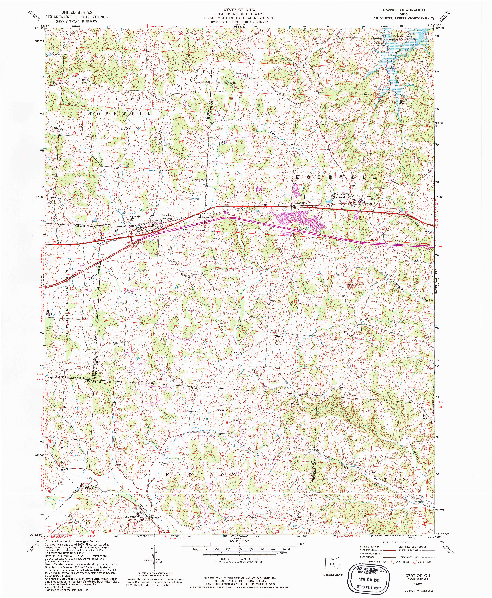 USGS 1:24000-SCALE QUADRANGLE FOR GRATIOT, OH 1992