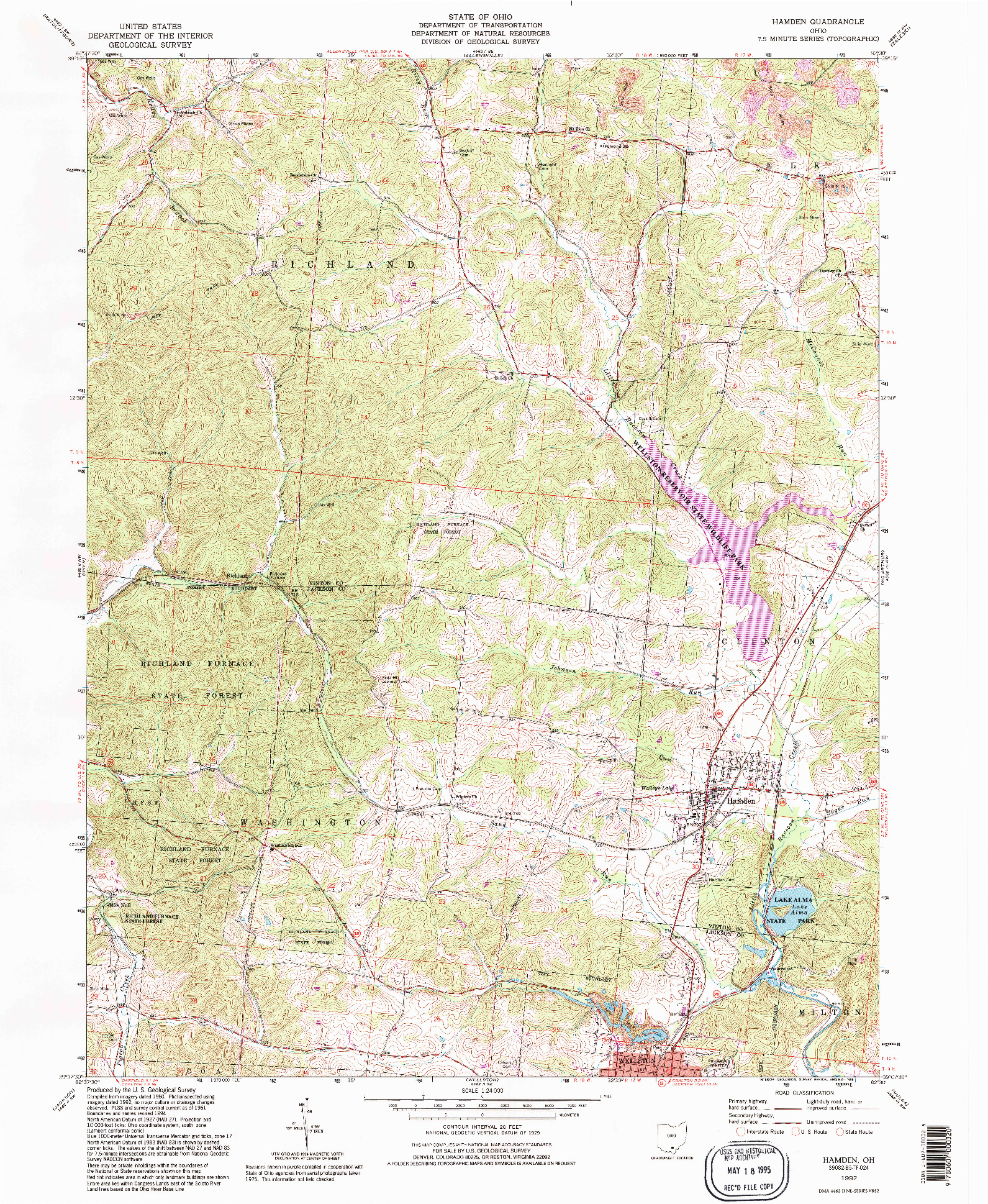 USGS 1:24000-SCALE QUADRANGLE FOR HAMDEN, OH 1992