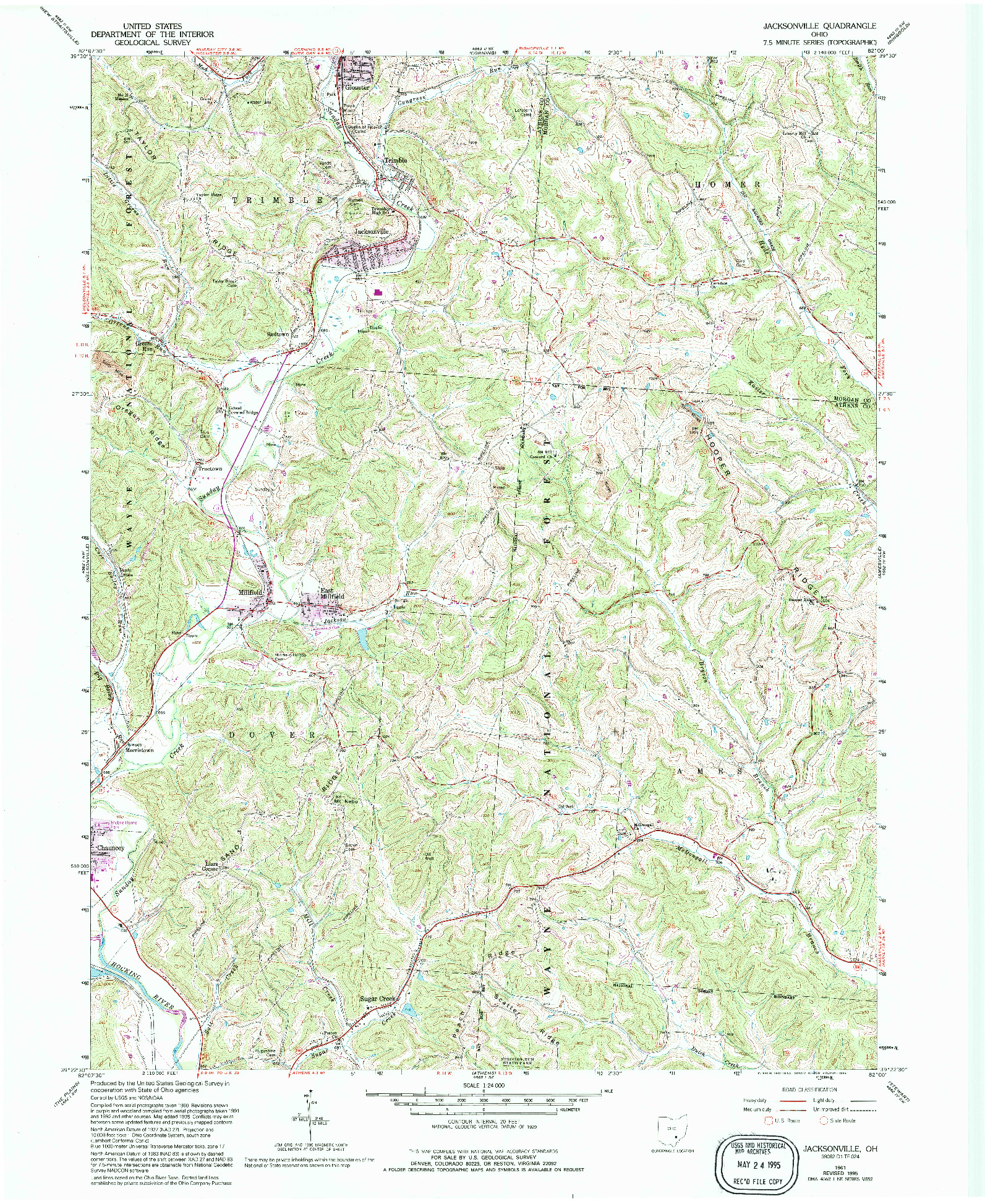 USGS 1:24000-SCALE QUADRANGLE FOR JACKSONVILLE, OH 1961
