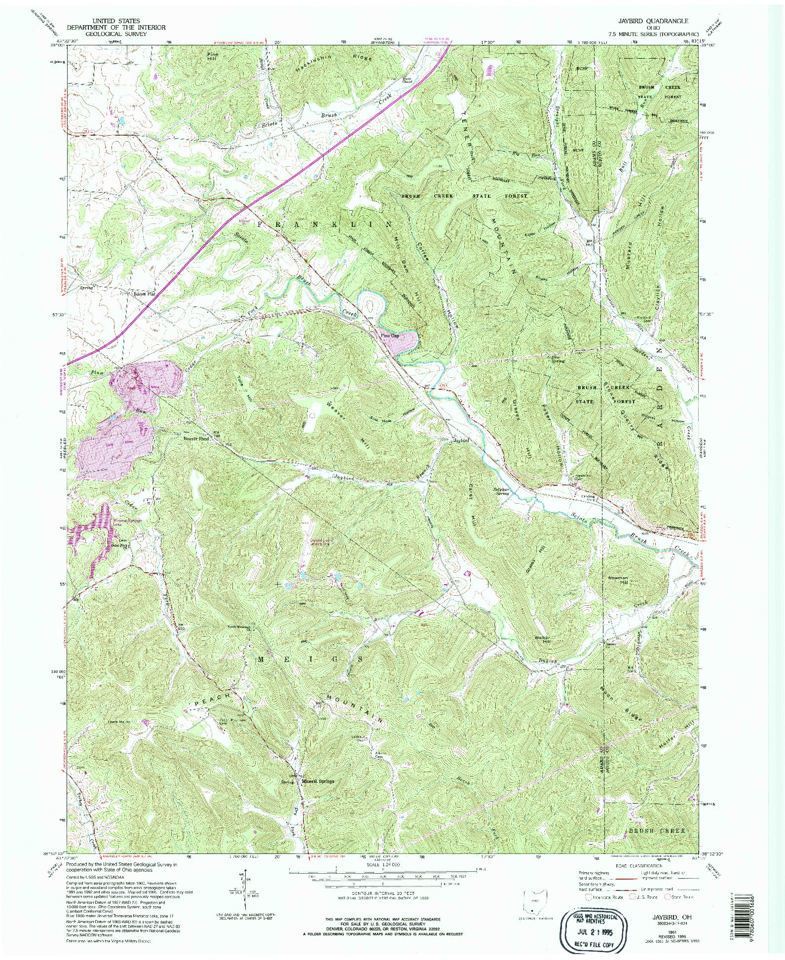 USGS 1:24000-SCALE QUADRANGLE FOR JAYBIRD, OH 1961