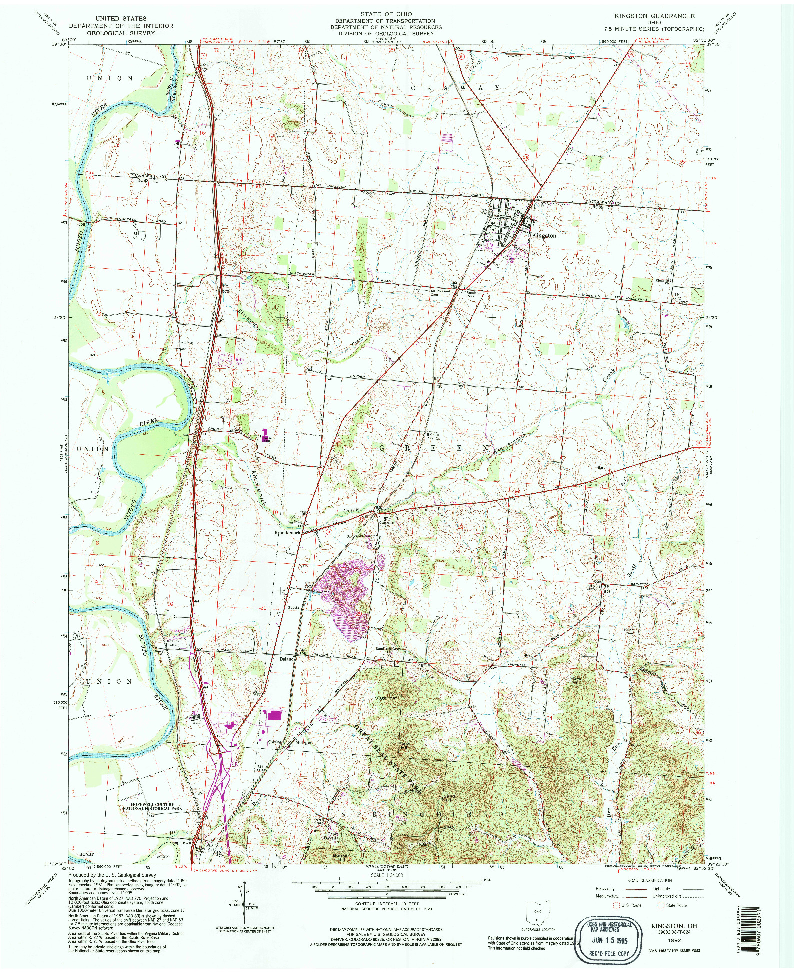 USGS 1:24000-SCALE QUADRANGLE FOR KINGSTON, OH 1992