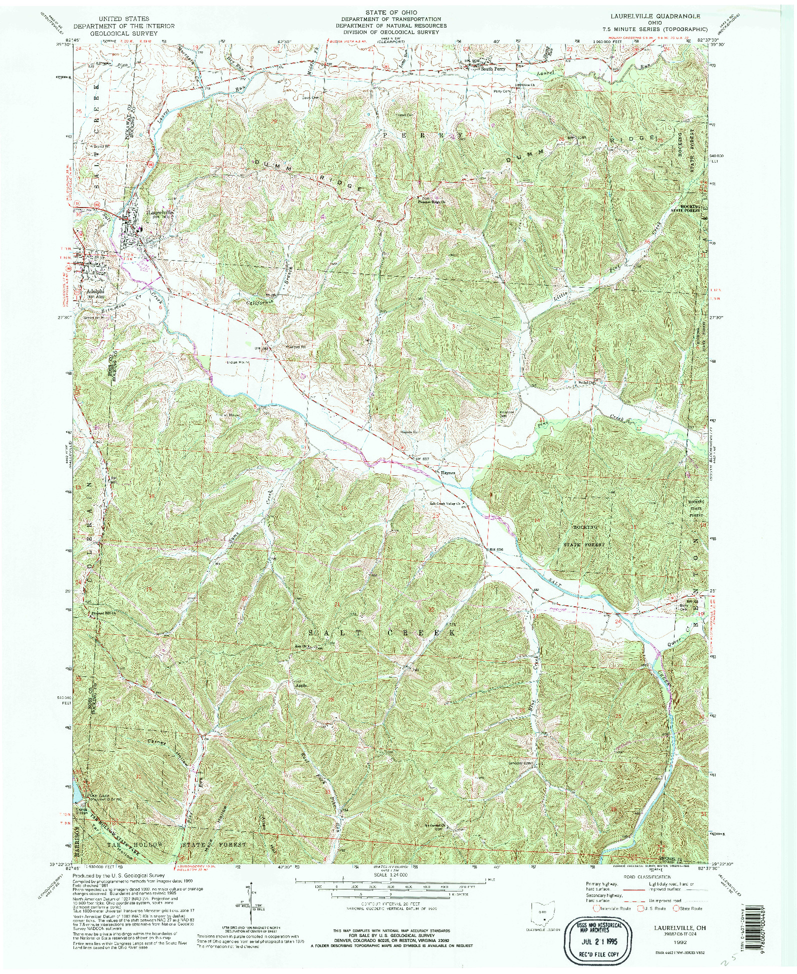 USGS 1:24000-SCALE QUADRANGLE FOR LAURELVILLE, OH 1992