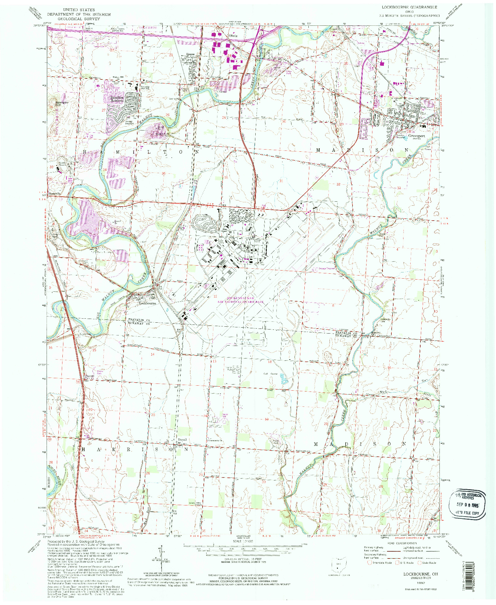 USGS 1:24000-SCALE QUADRANGLE FOR LOCKBOURNE, OH 1992