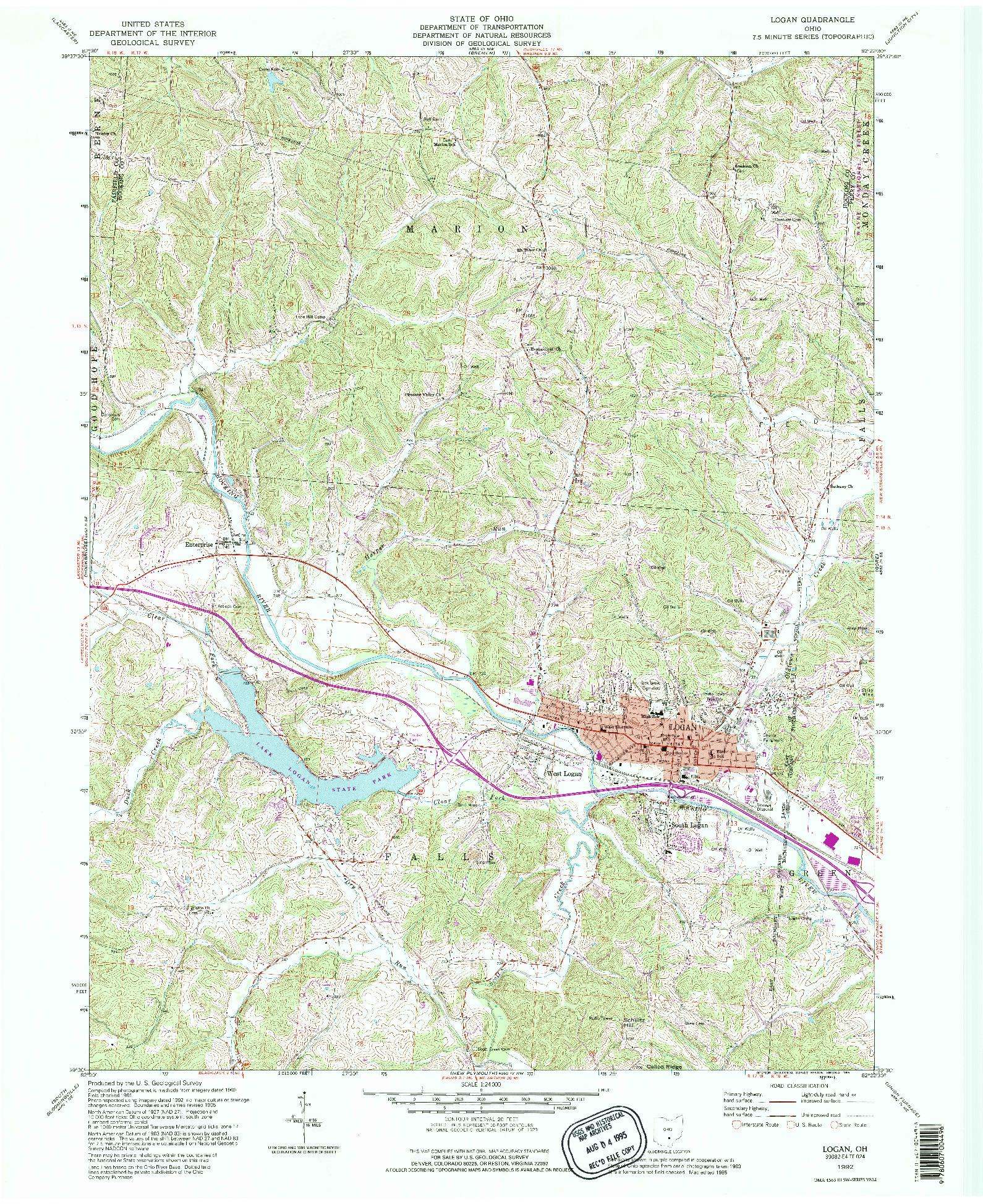 USGS 1:24000-SCALE QUADRANGLE FOR LOGAN, OH 1992