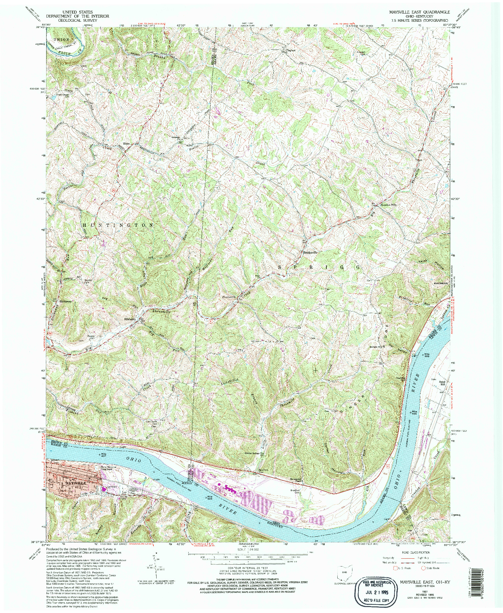 USGS 1:24000-SCALE QUADRANGLE FOR MAYSVILLE EAST, OH 1961