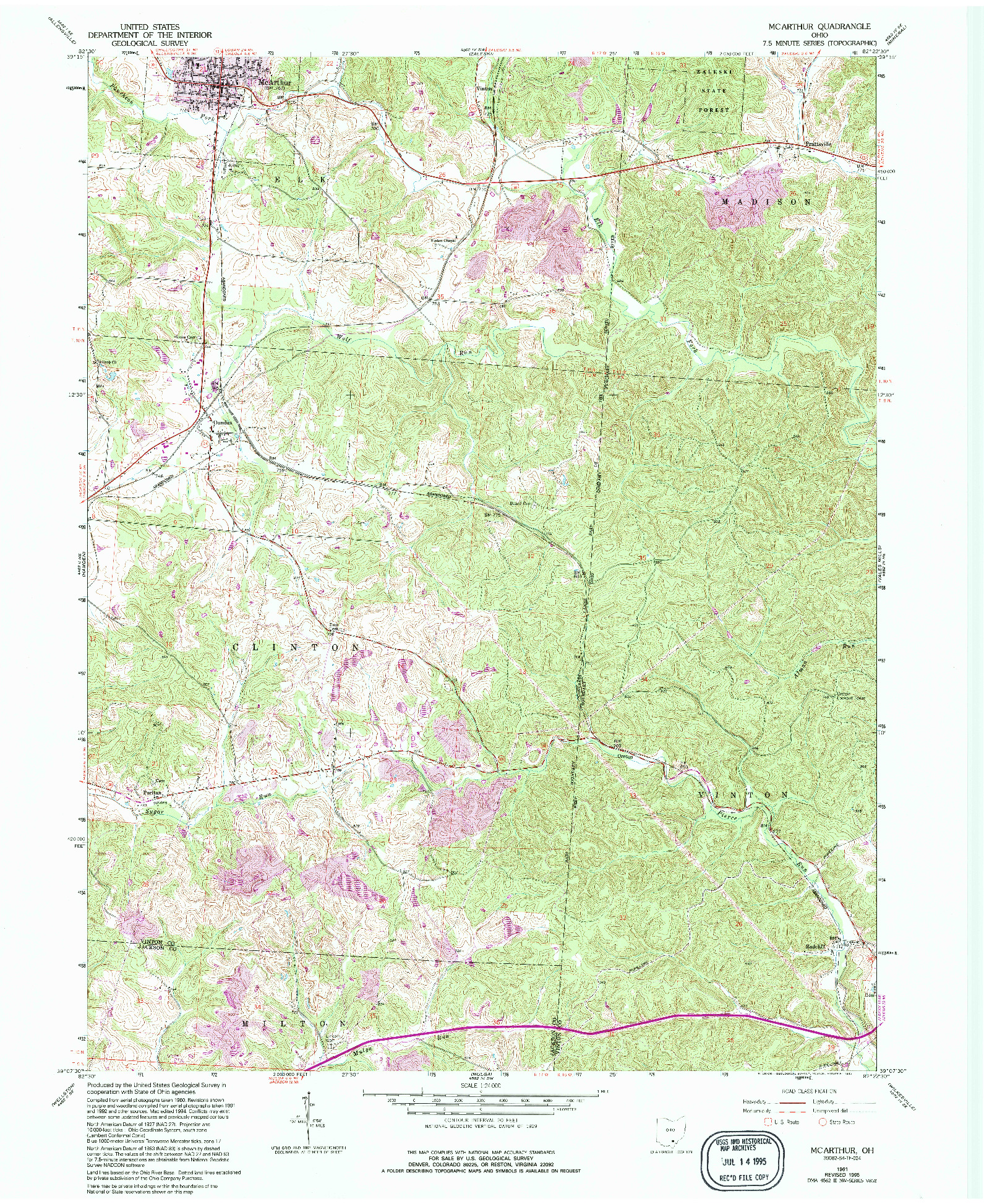 USGS 1:24000-SCALE QUADRANGLE FOR MCARTHUR, OH 1961