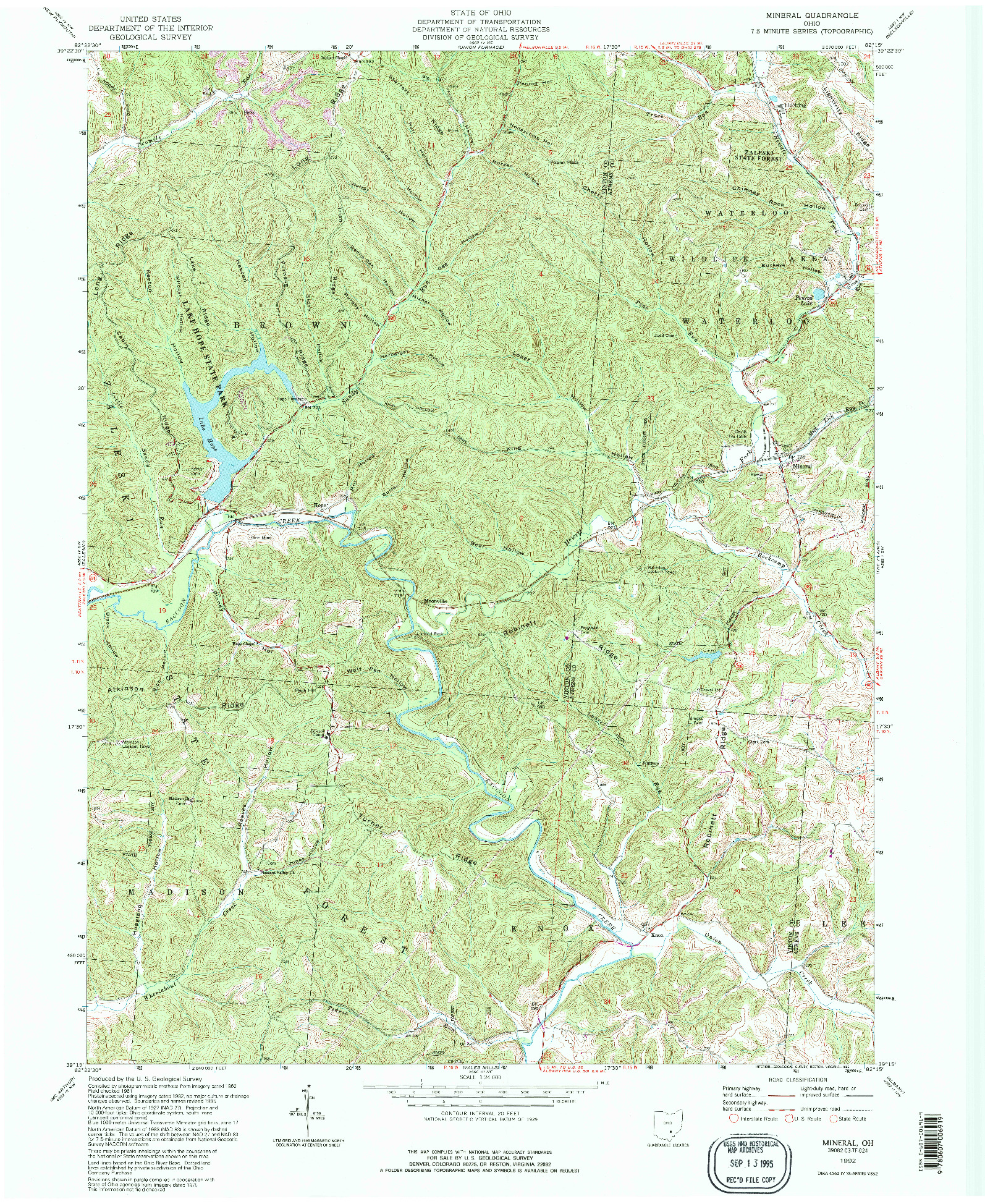USGS 1:24000-SCALE QUADRANGLE FOR MINERAL, OH 1992