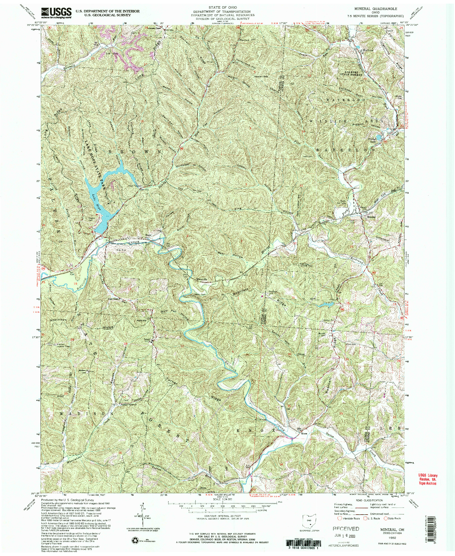 USGS 1:24000-SCALE QUADRANGLE FOR MINERAL, OH 1992