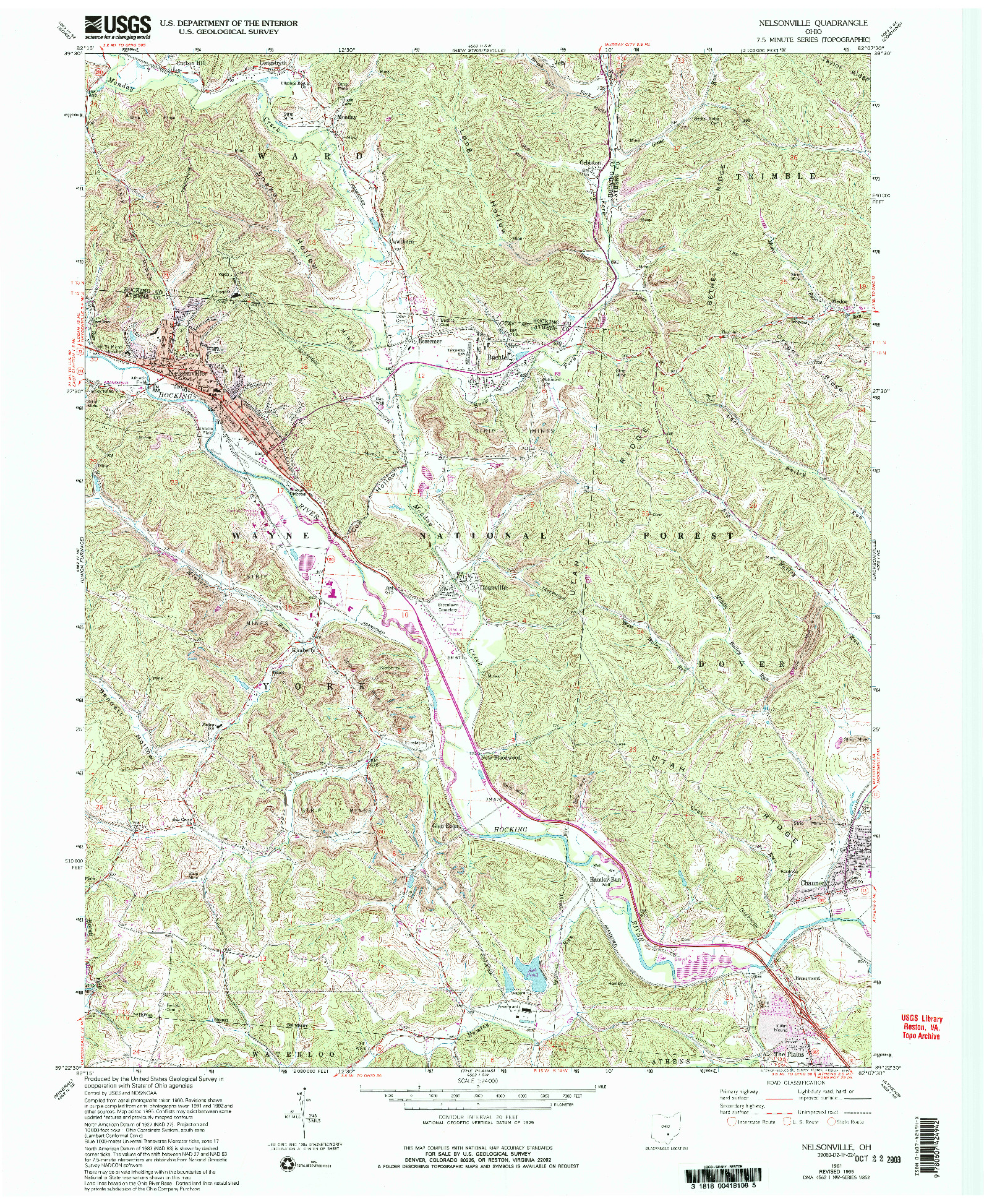 USGS 1:24000-SCALE QUADRANGLE FOR NELSONVILLE, OH 1961