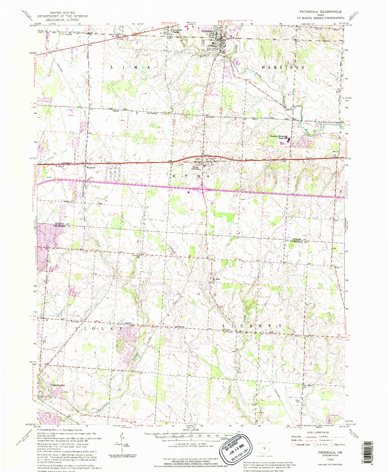 USGS 1:24000-SCALE QUADRANGLE FOR PATASKALA, OH 1992