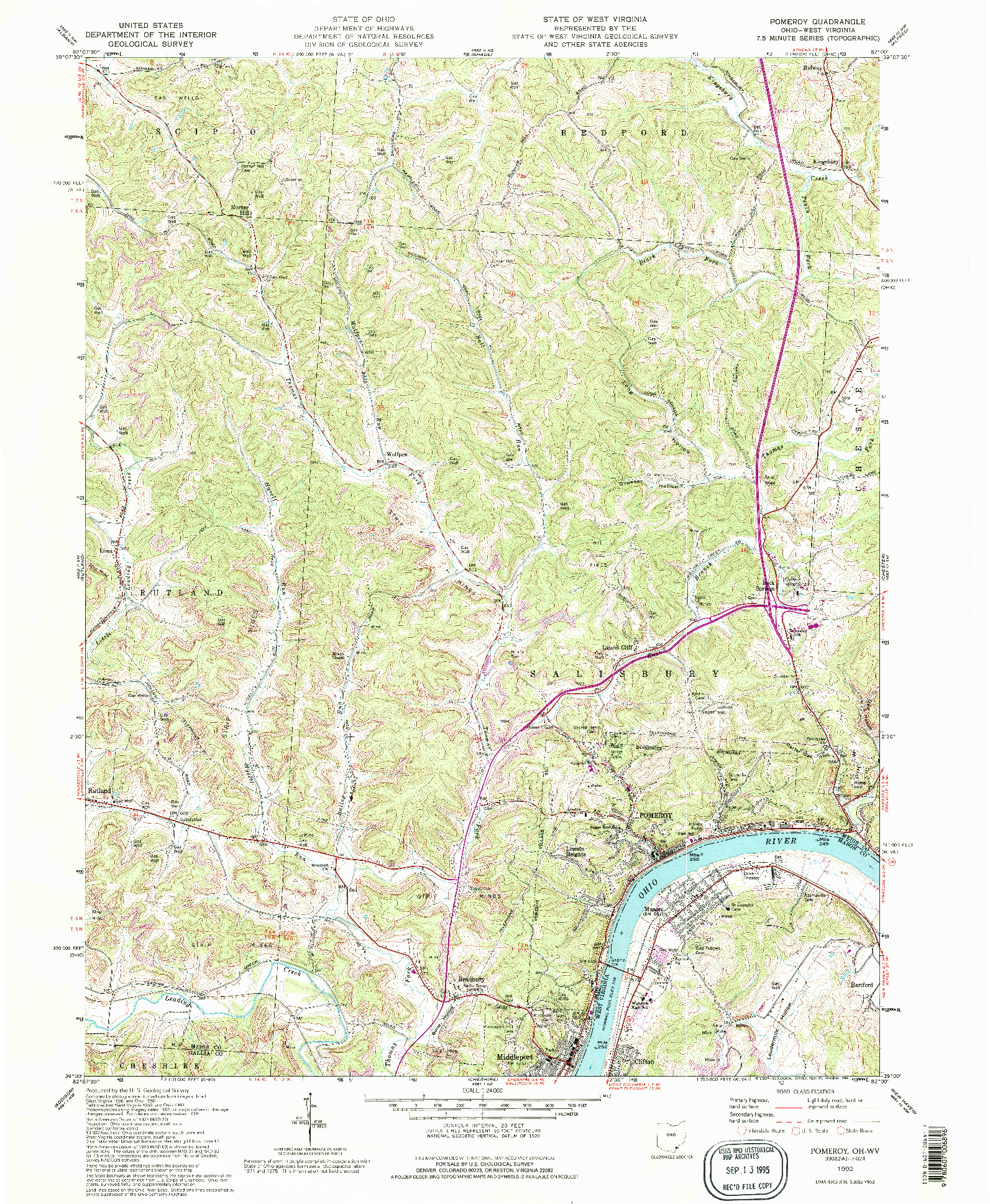 USGS 1:24000-SCALE QUADRANGLE FOR POMEROY, OH 1992