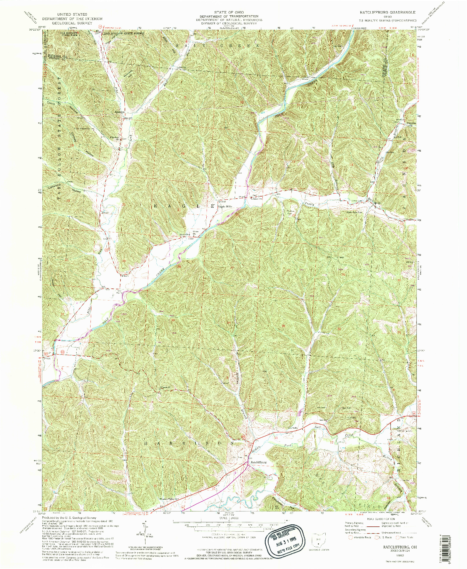 USGS 1:24000-SCALE QUADRANGLE FOR RATCLIFFBURG, OH 1992