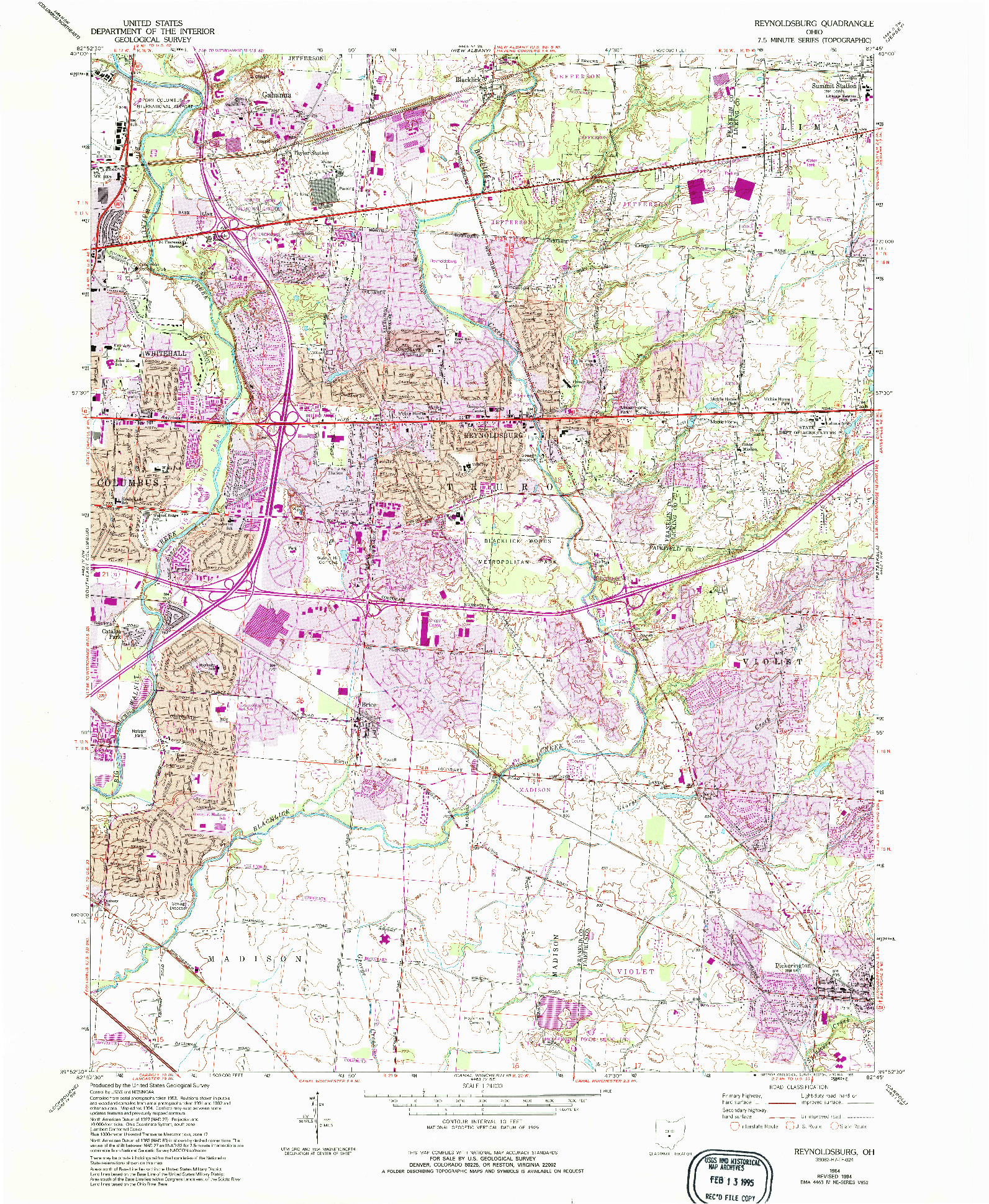 USGS 1:24000-SCALE QUADRANGLE FOR REYNOLDSBURG, OH 1964