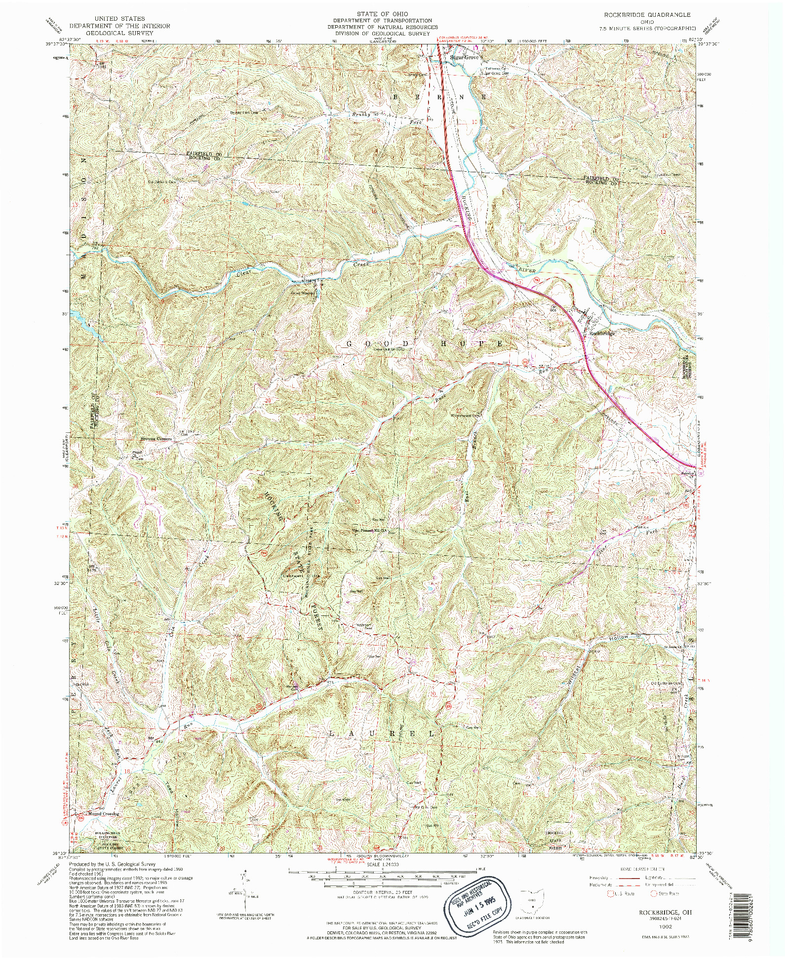 USGS 1:24000-SCALE QUADRANGLE FOR ROCKBRIDGE, OH 1992